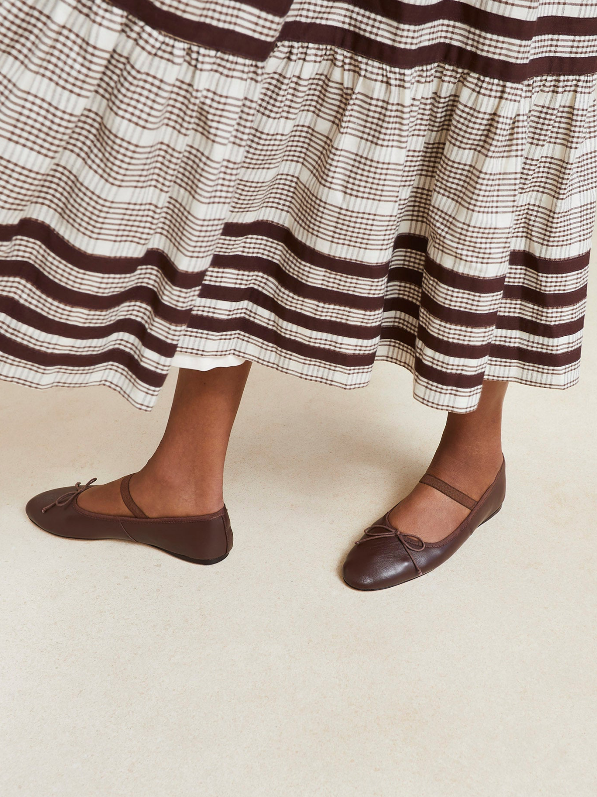 Chocolate Bow Ballet Flats Mary Janes With Elastic Band