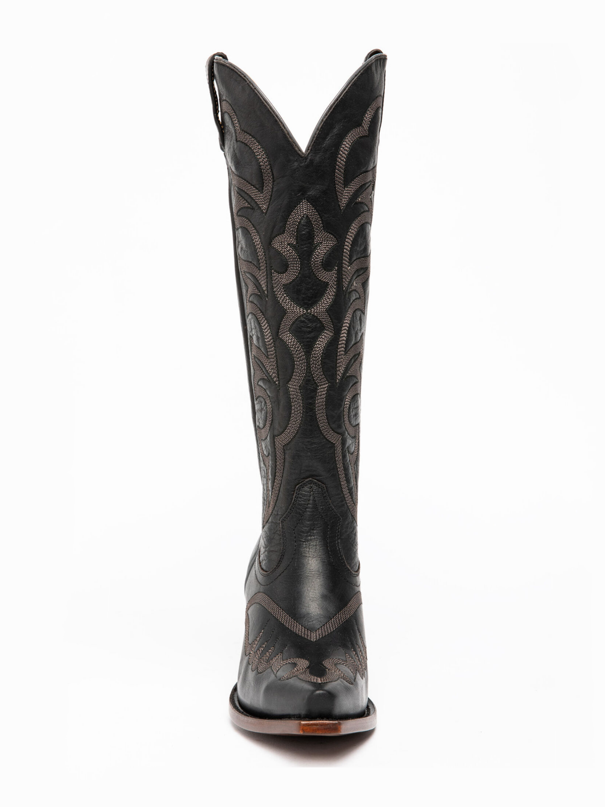 Black Embroidery Snip-Toe Tall Wide Mid Calf Cowgirl Boots For Women