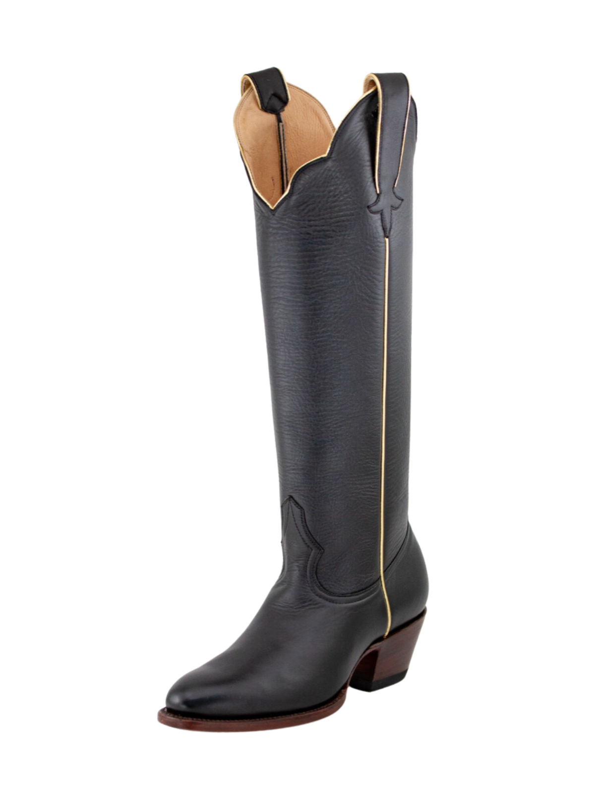 Simple Round-Toe Wide Calf Knee High Tall Cowgirl Boots - Black