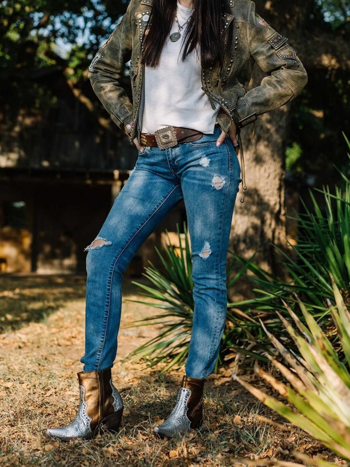 Metallic Contrast Bronze And Cheetah Print Silver Snip-Toe Studded Full-Zip Ankle Booties