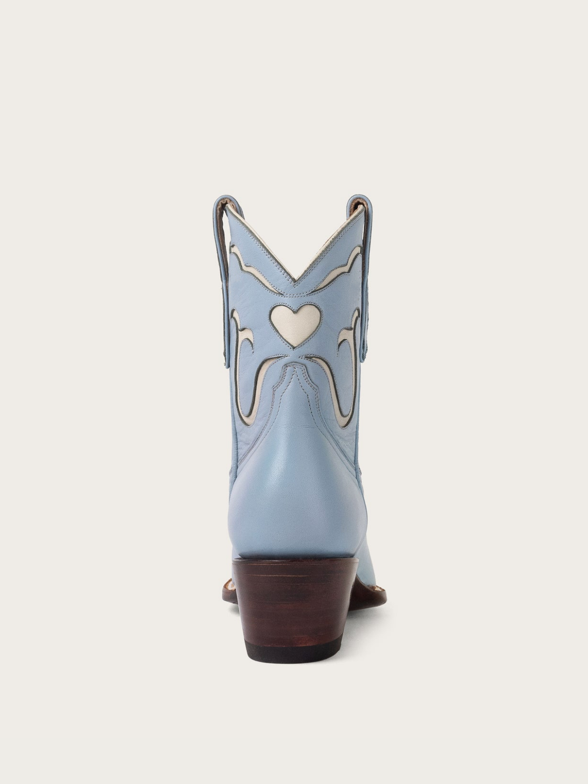 White Heart Inlay Almond-Toe Wide Mid Calf Cowgirl Boots - Powder Blue