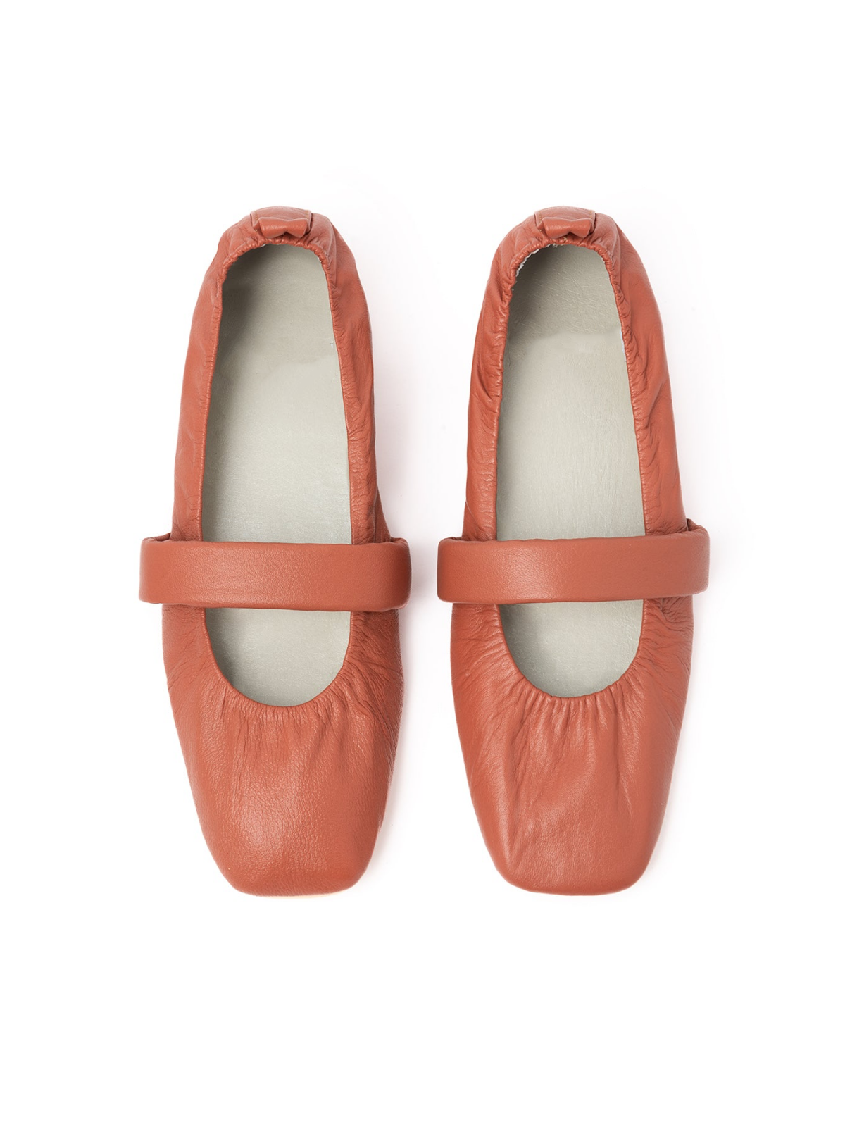 Terracotta Square Toe Ballet Flats Mary Janes For Women