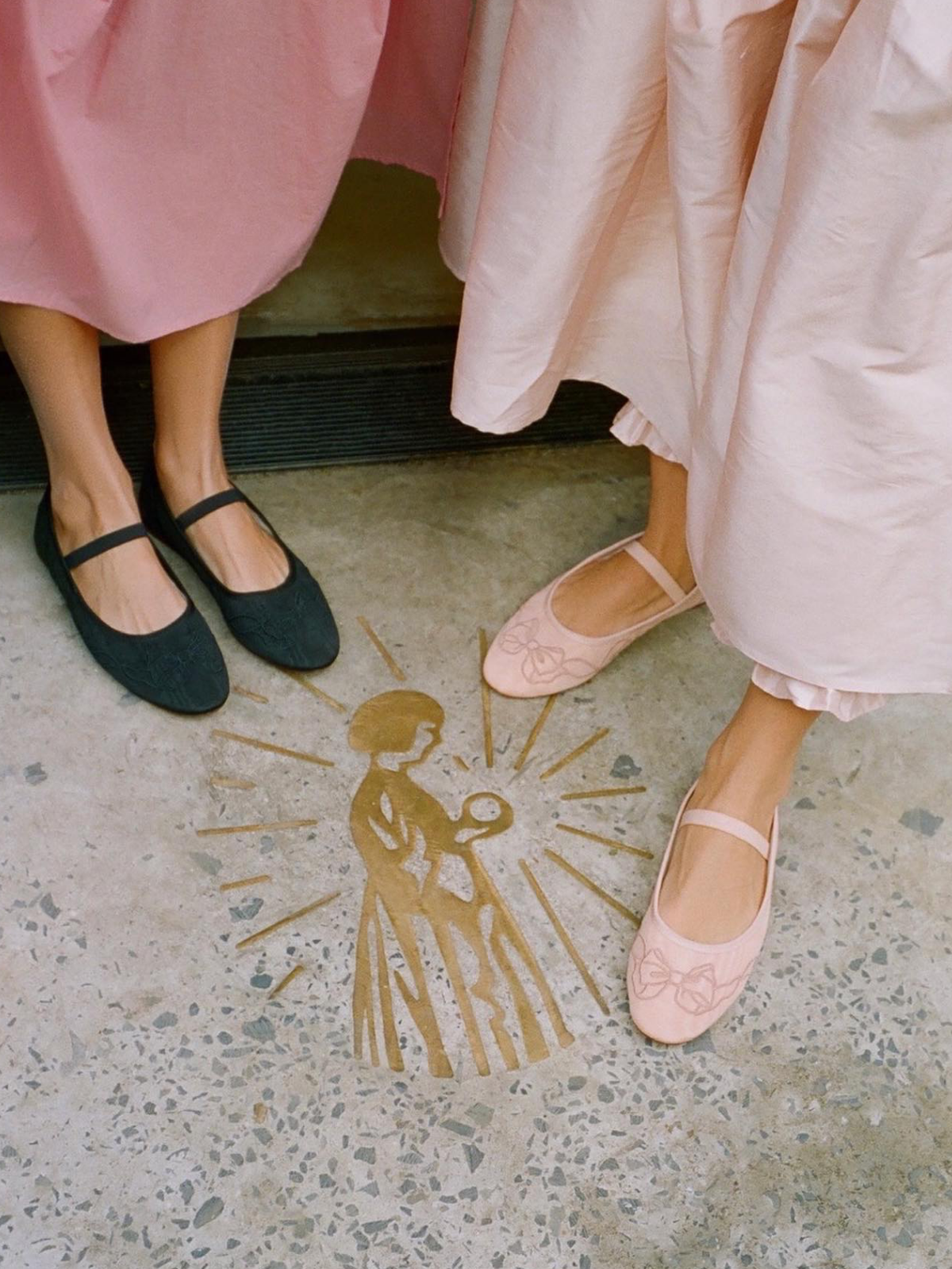 Black Bow Embroidered Fabric Ballet Flats Mary Janes