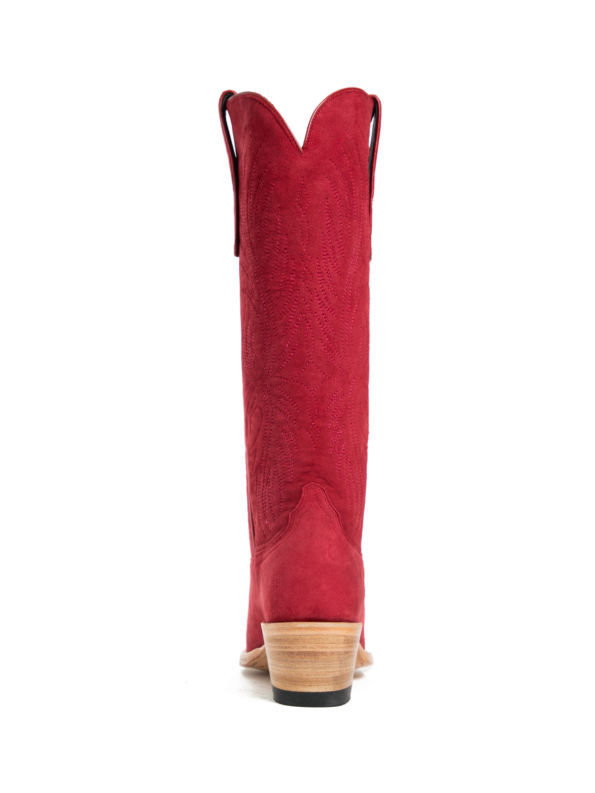 Red Faux Suede Embroidery Snip-Toe Wide Mid Calf Cowboy Tall Boots For Women