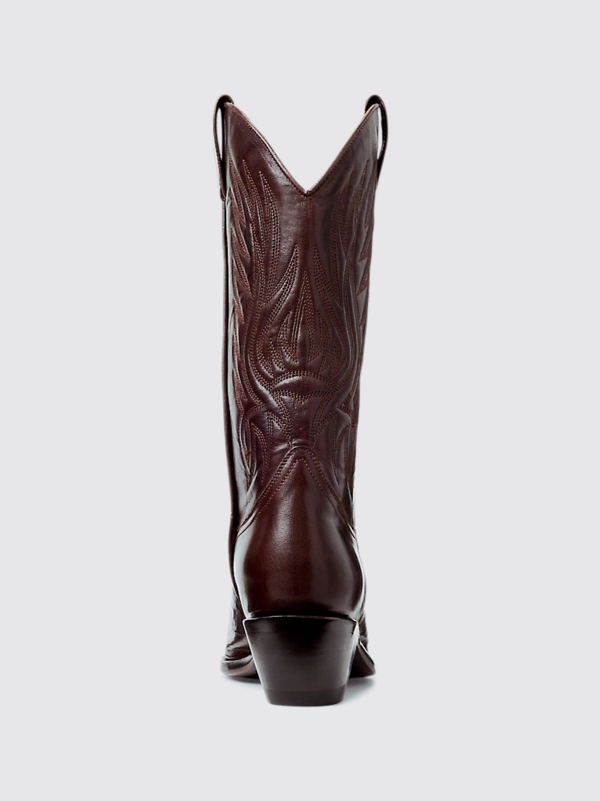 Dark Brown Snip-Toe Classic Embroidery Tall Wide Mid Calf Western Boots