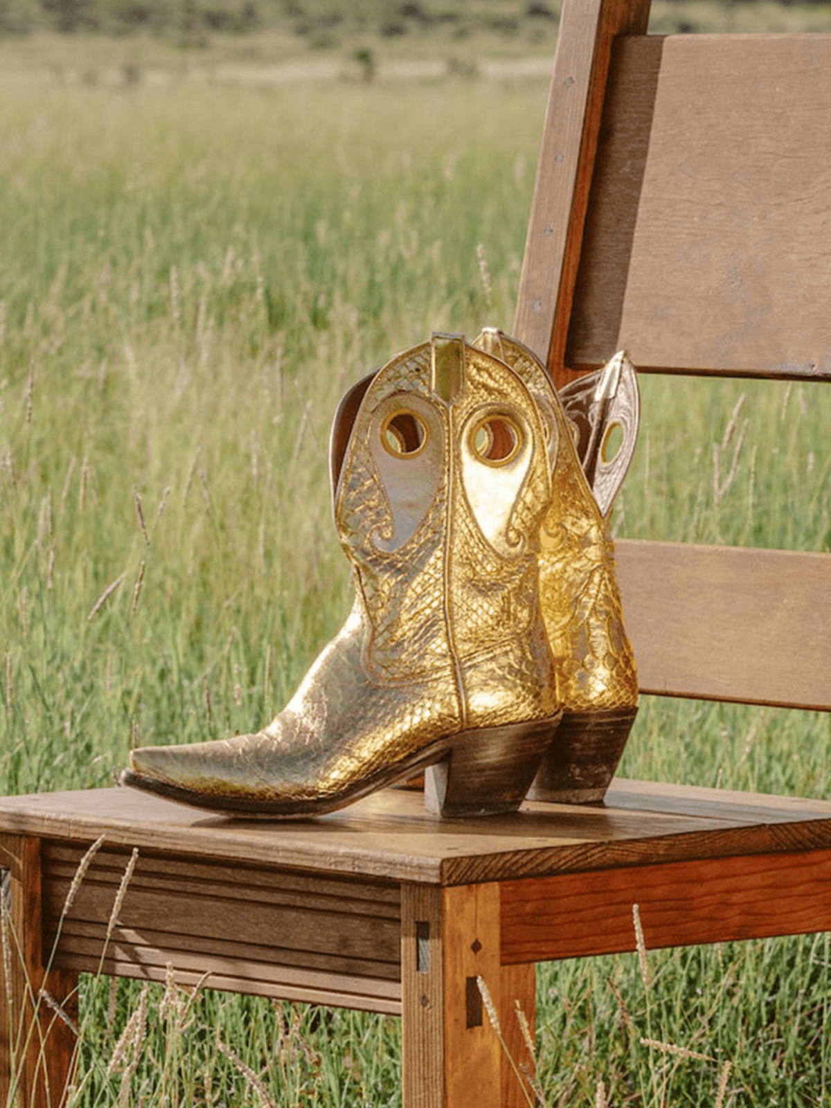 Metallic Gold Snakeskin Cutout Snip-Toe Wide Mid Calf Cowgirl Boots With Mirrored Gold Paisley