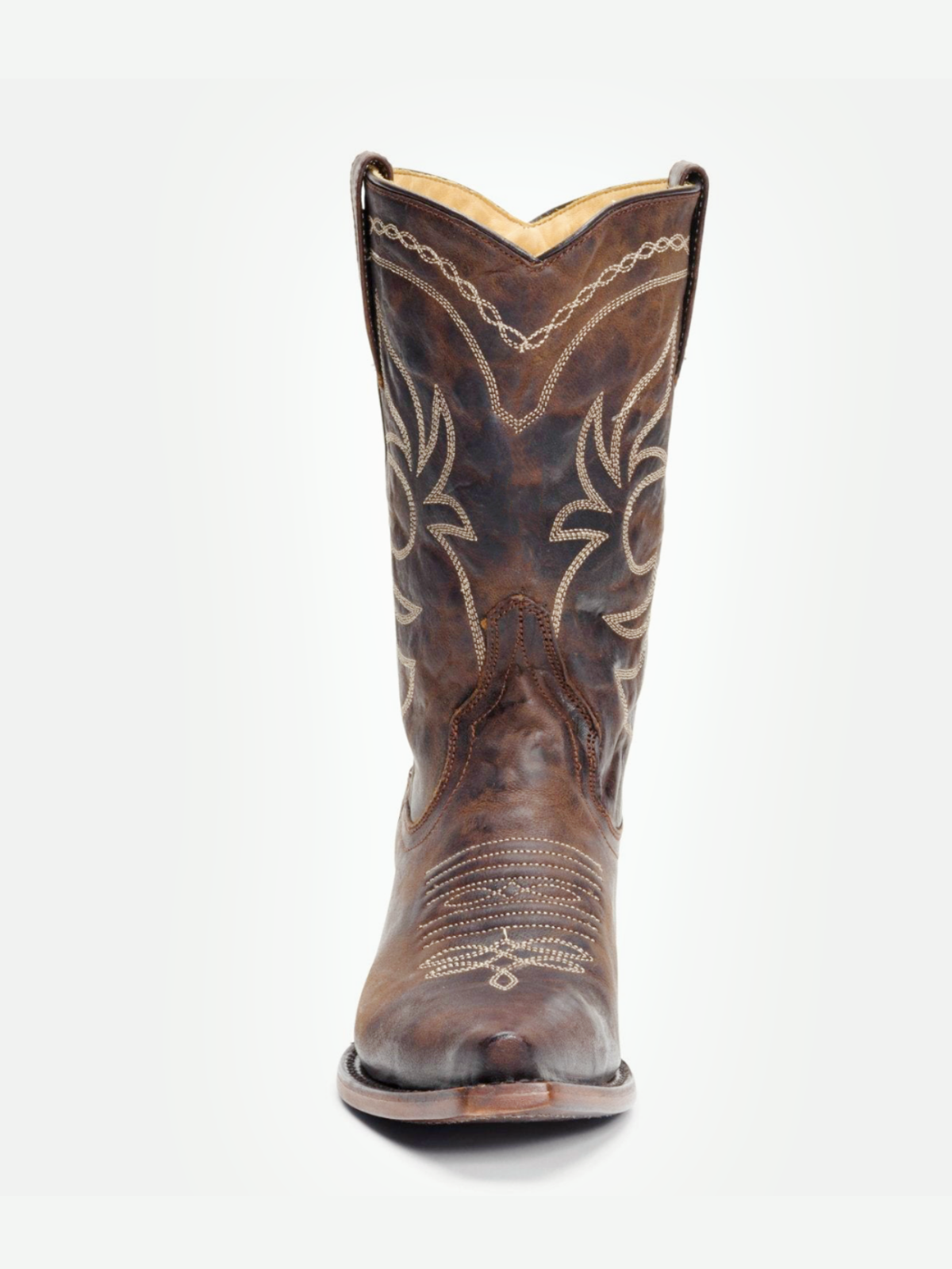 Brown Snip-Toe Embroidery Wide Mid Calf Western Boots For Women