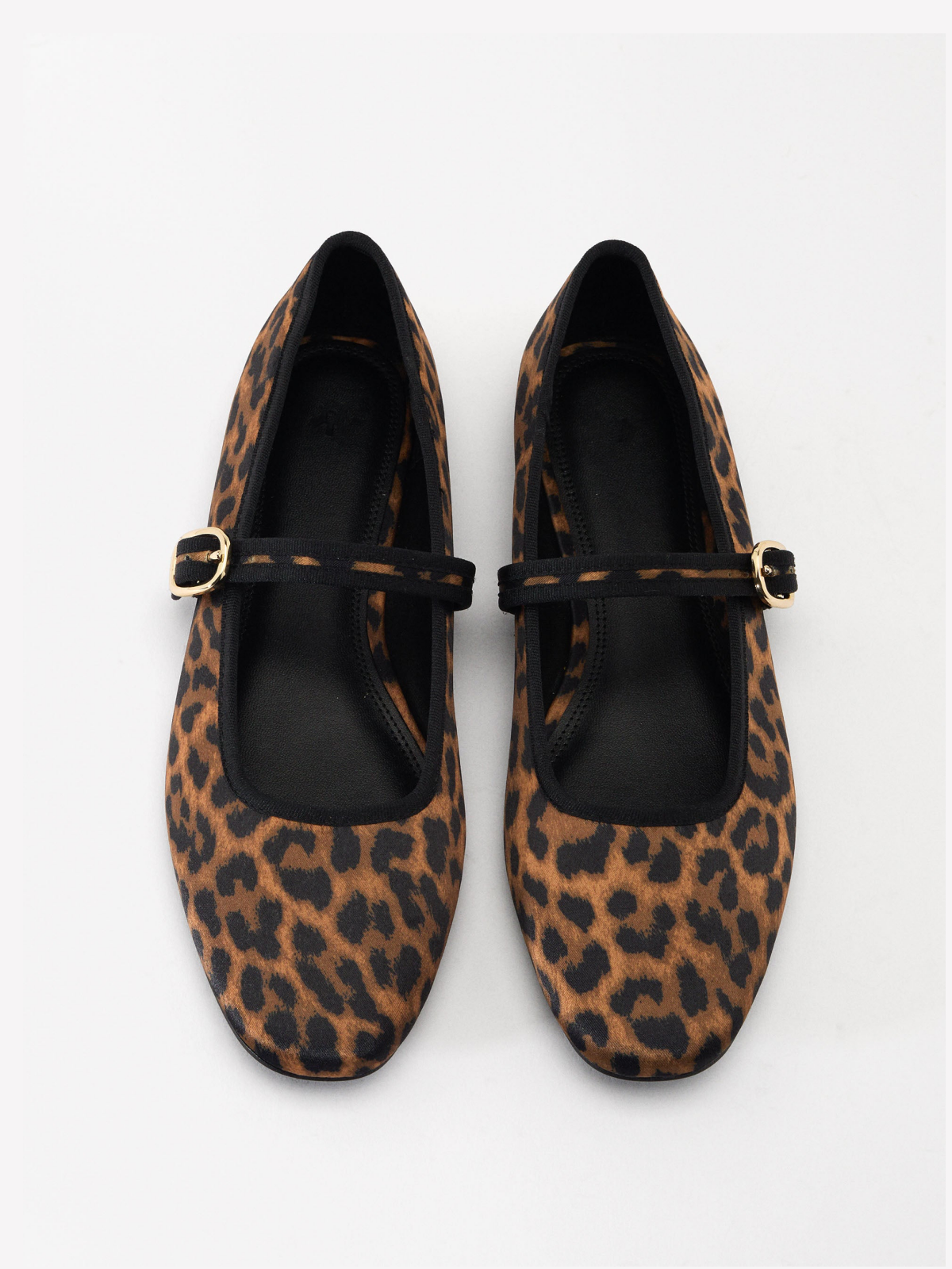 Leopard Print Cloth Square-Toe Bridge Strap Closure With Buckle Ballet Flats