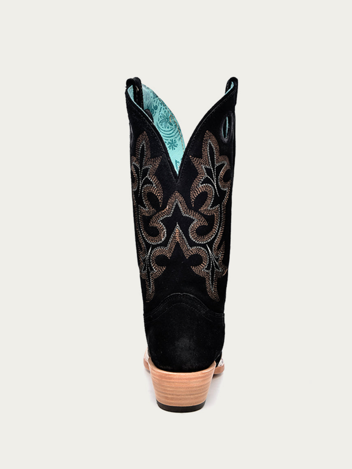 Faux Suede Cut-Out Square-Toe Embroidery Wide Mid Calf Cowgirl Boots - Black