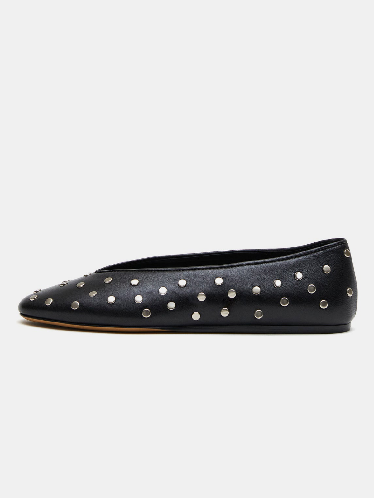 Black Studded Square-Toe Ballet Flats