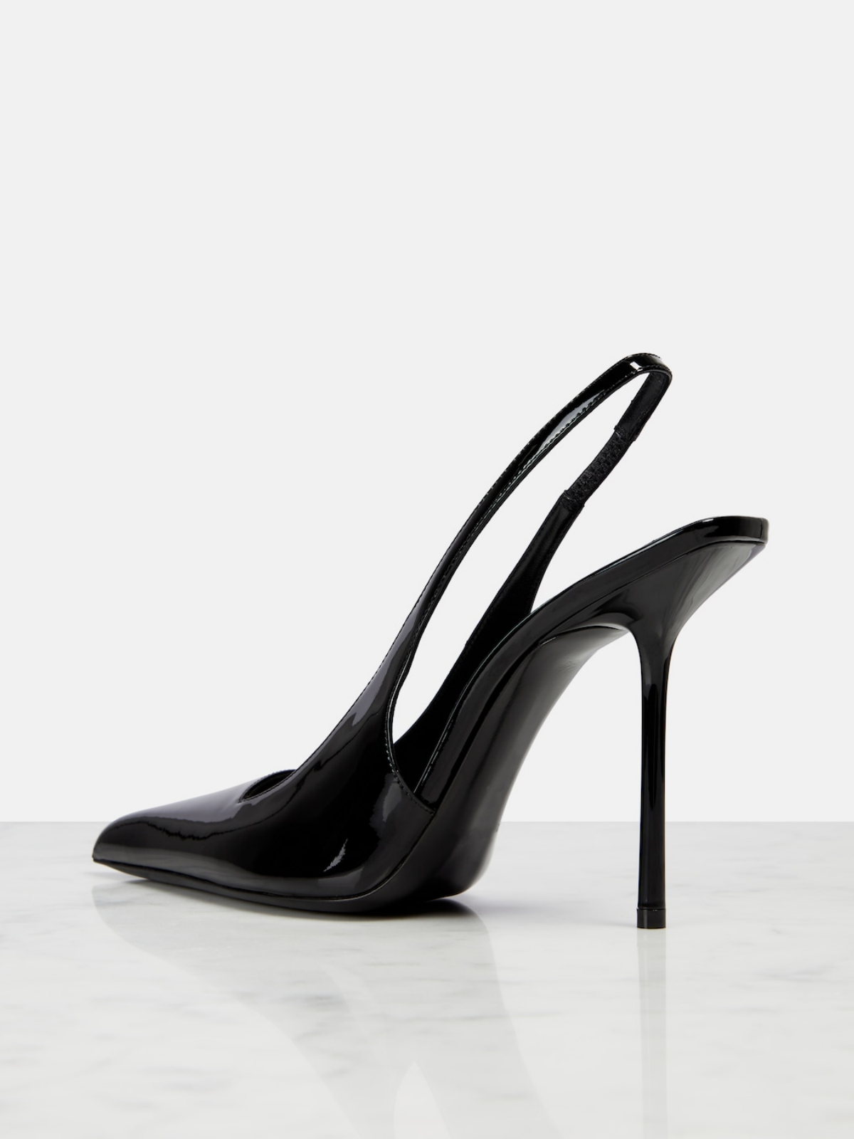 Patent Black Pointy Slingback Stiletto Pumps with Buckled Strap