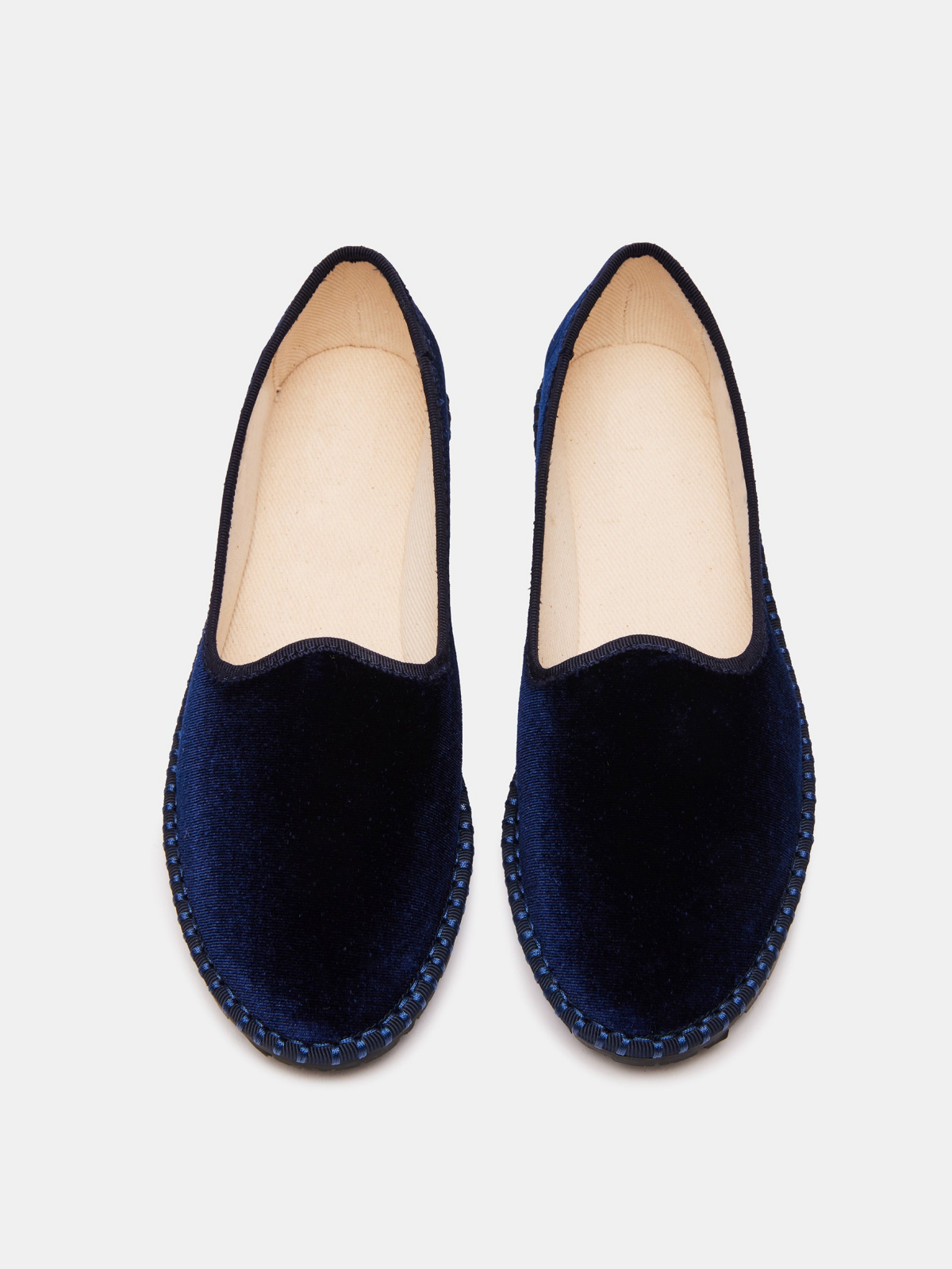 Velvet Round-Toe Slip-On Soft Loafer Flats - Navy Blue