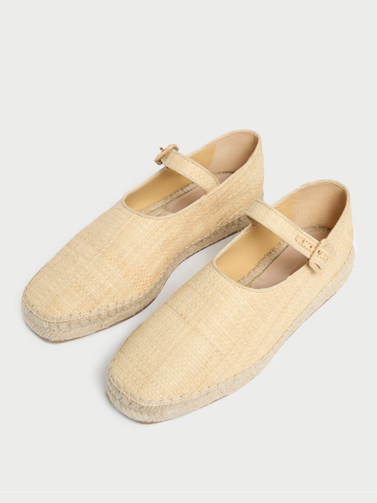 Beige Almond-Toe Adjustable Bridge Strap Espadrille Mary Janes Flats