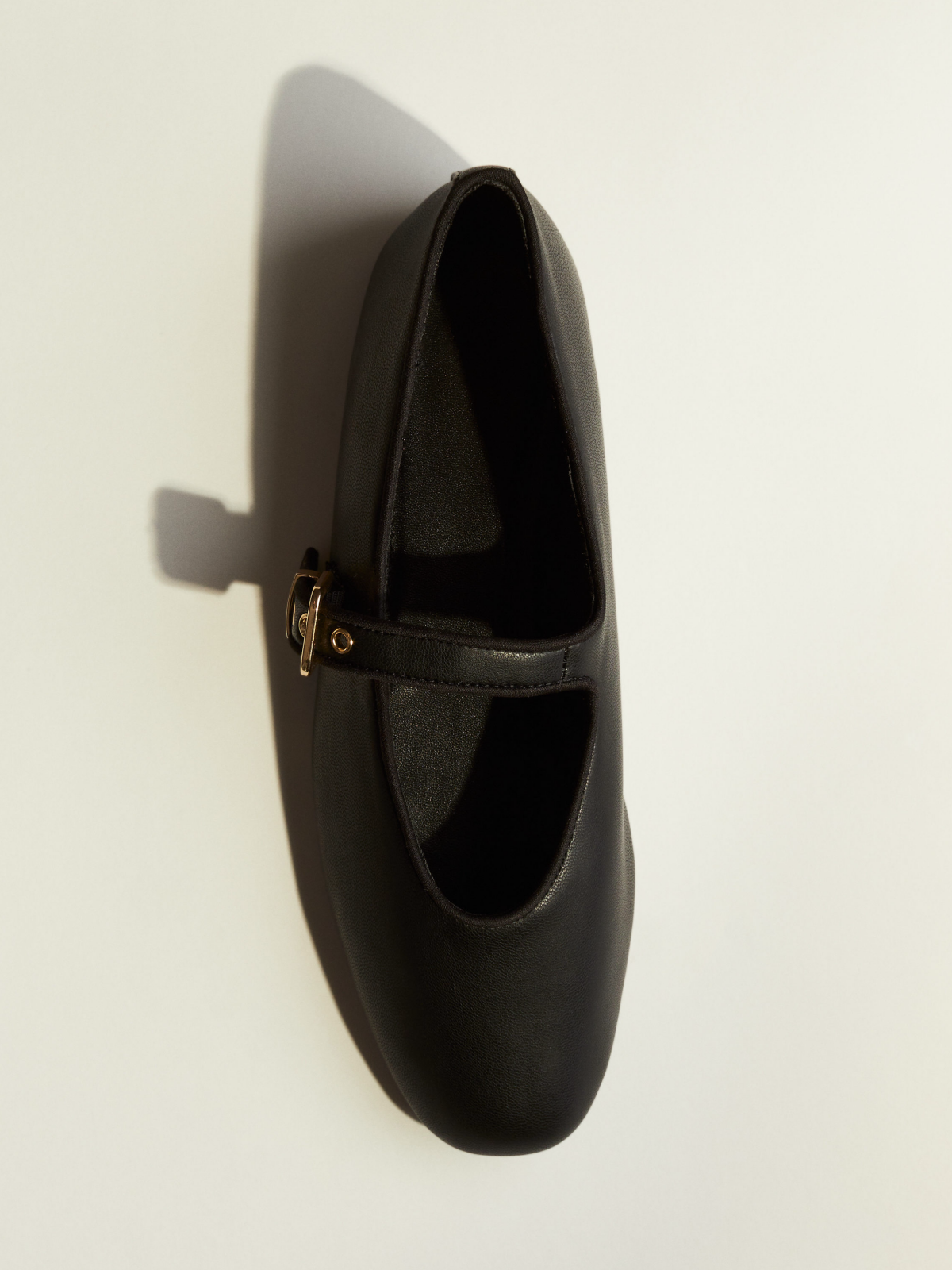 Black Almond-Toe Adjustable Metal Clasp Mary Janes Ballet Flats