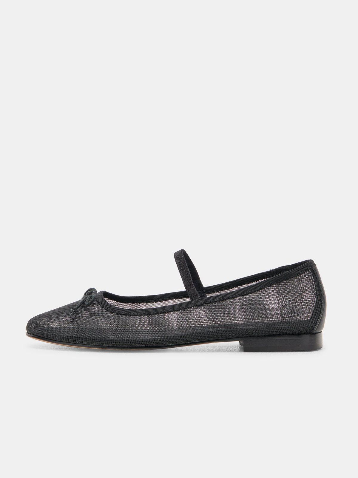 Bow Round-Toe Ballet Flats Mary Janes in Black Mesh