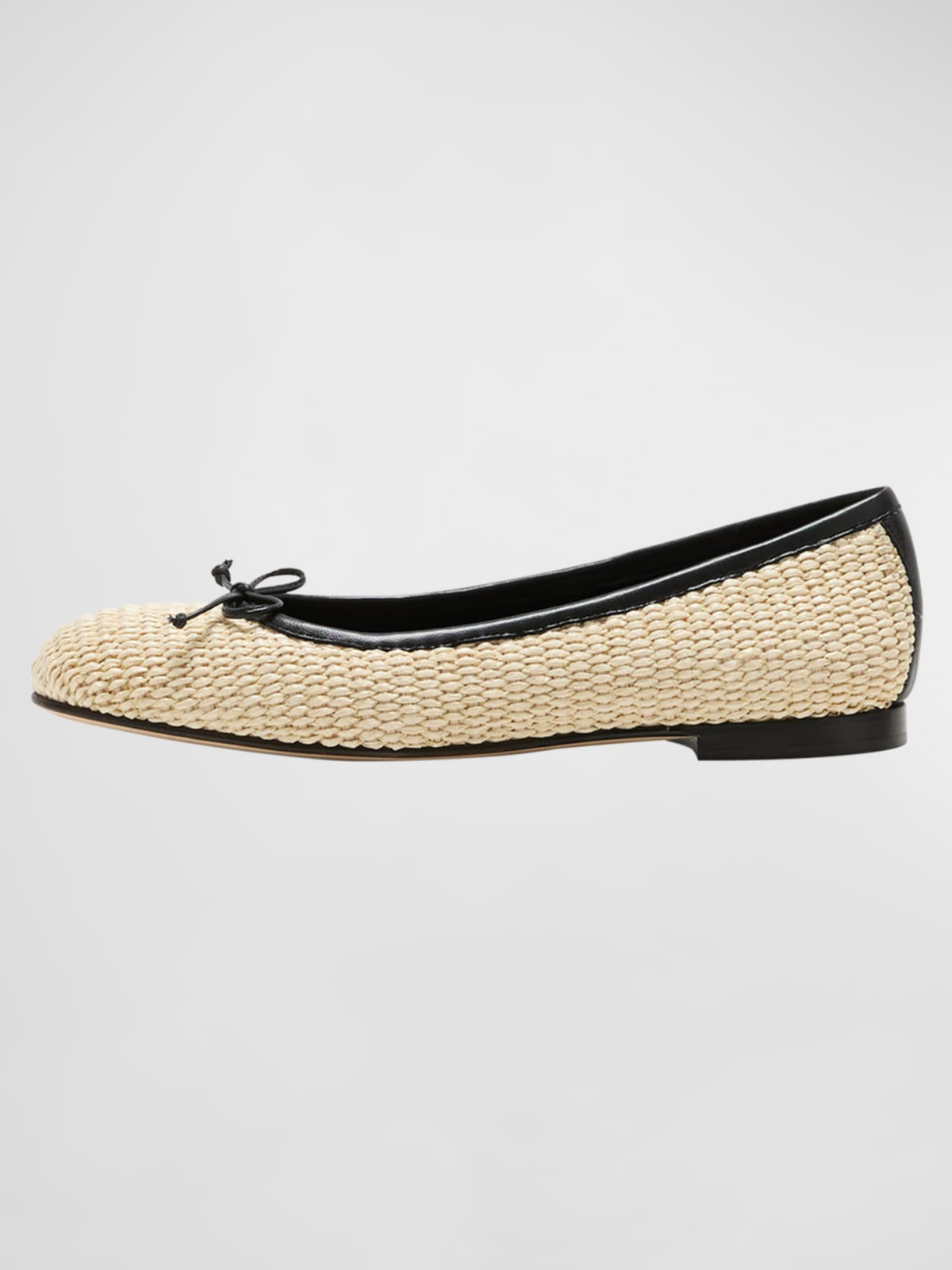 Soft Beige Woven Bow Round-Toe Ballerina Flats