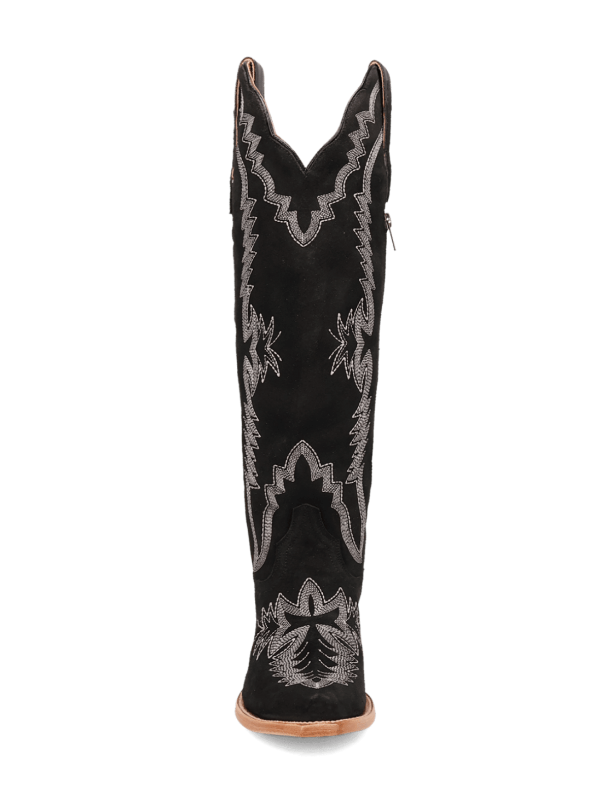 Black Embroidery Faux Suede Snip-Toe Zip Cowgirl Boots Knee High Tall Boots