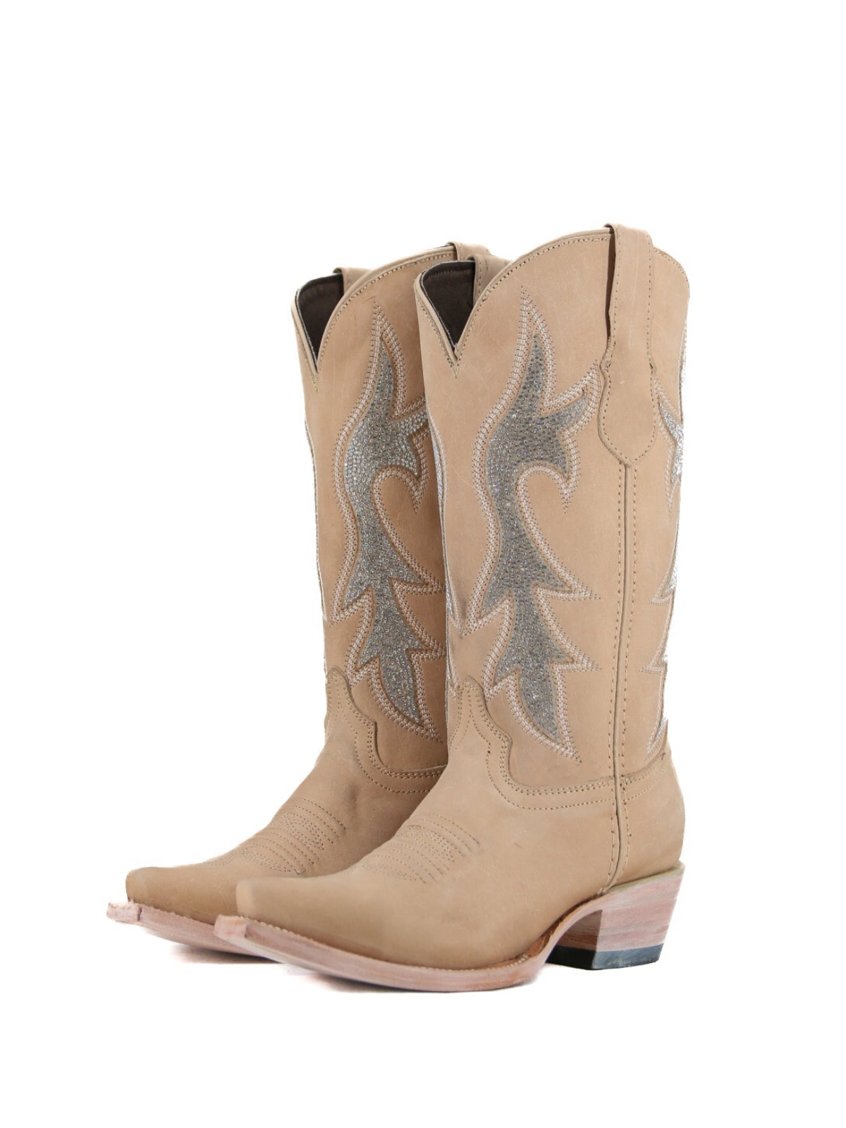 Bone Snip-Toe Small Rhinestone Wide Mid Calf Cowgirl Boots