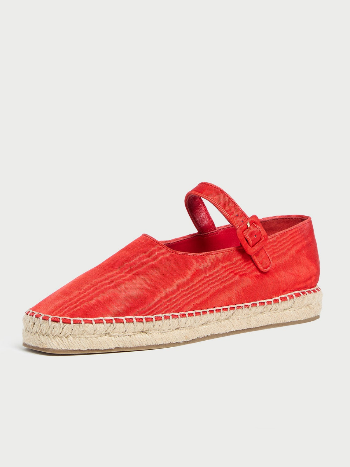 Red Cloth Almond-Toe Adjustable Bridge Strap Espadrille Mary Janes Flats