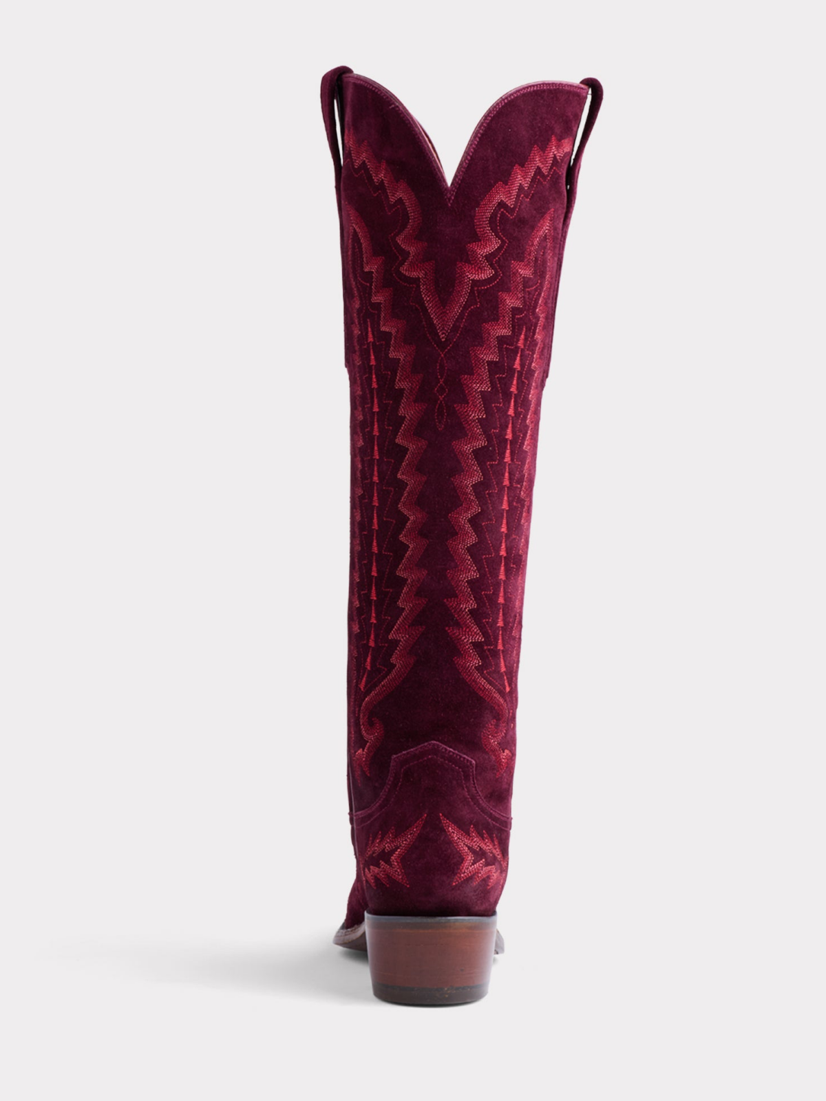 Wine Red Faux Suede Snip-Toe Western Embroidery Wide Calf Tall Knee High Cowgirl Boots