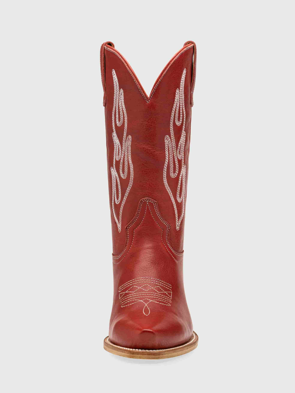 Flame Embroidery Snip-Toe Wide Mid Calf Tall Cowgirl Boots - Red