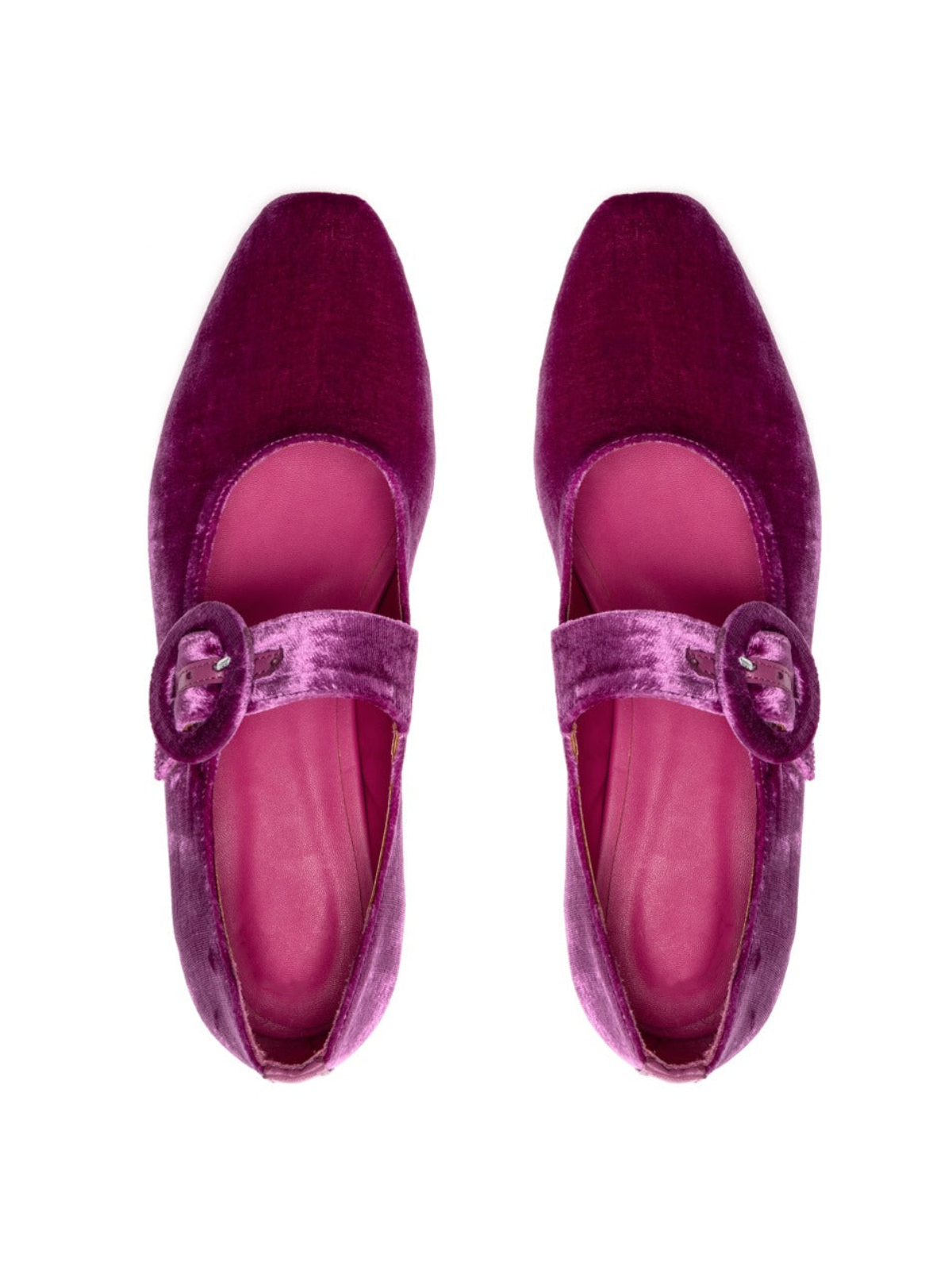 Mulberry Velvet Elongated Ballet Flats Mary Janes With Oversized Buckle