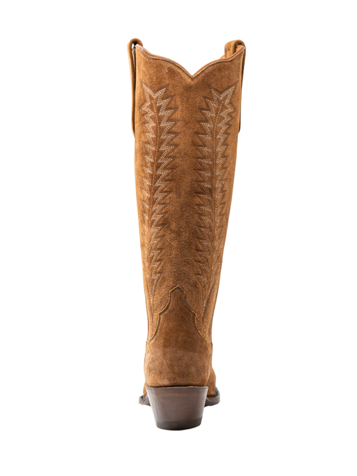 Cognac Faux Suede Snip-Toe Embroidery Wide Mid Calf Tall Cowgirl Boots