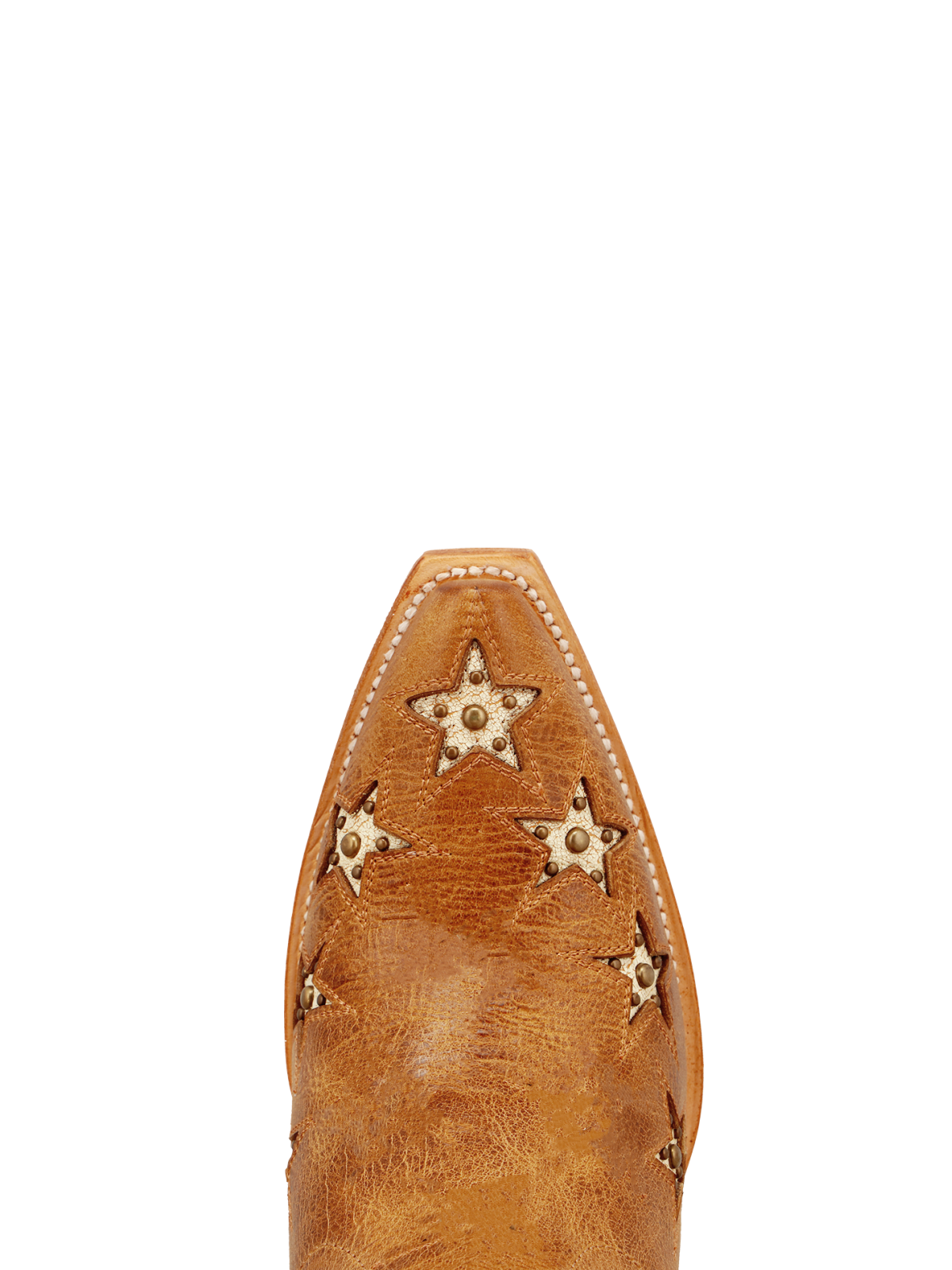 Brown Studded Snip-Toe Cowgirl Ankle Booties With White Star Inlay