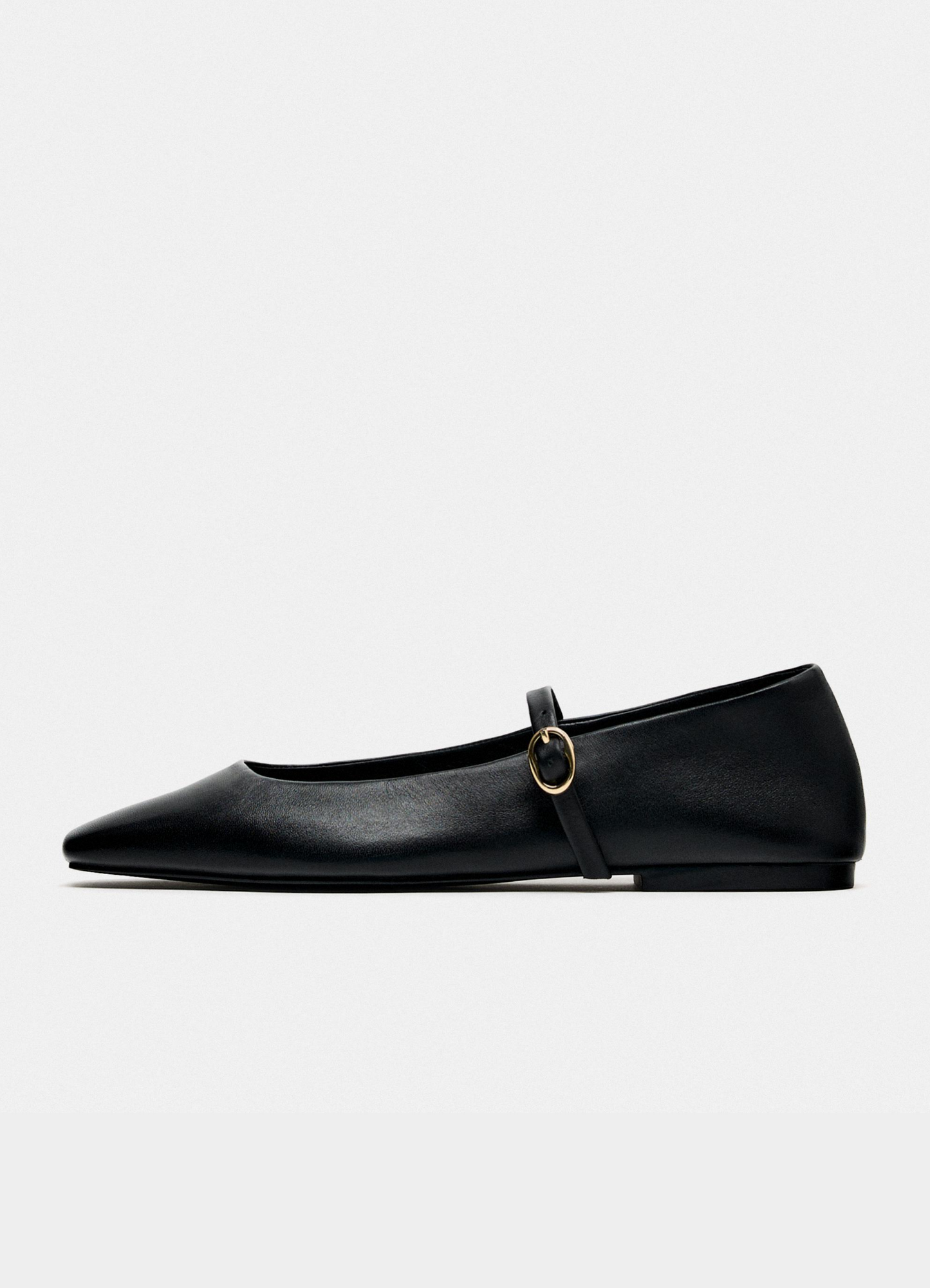 Black Vegan Leather Square-Toe Ballet Flats Mary Janes With Buckled Strap