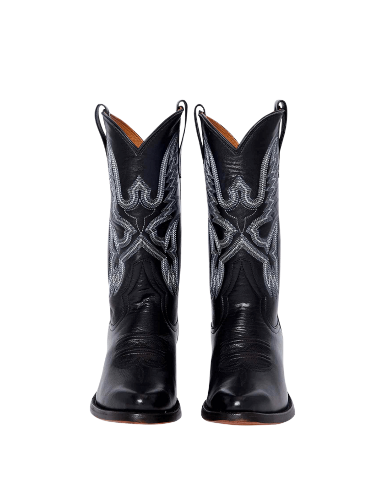 Almond-Toe Classic Western Embroidery Wide Mid Calf Cowgirl Boots - Black