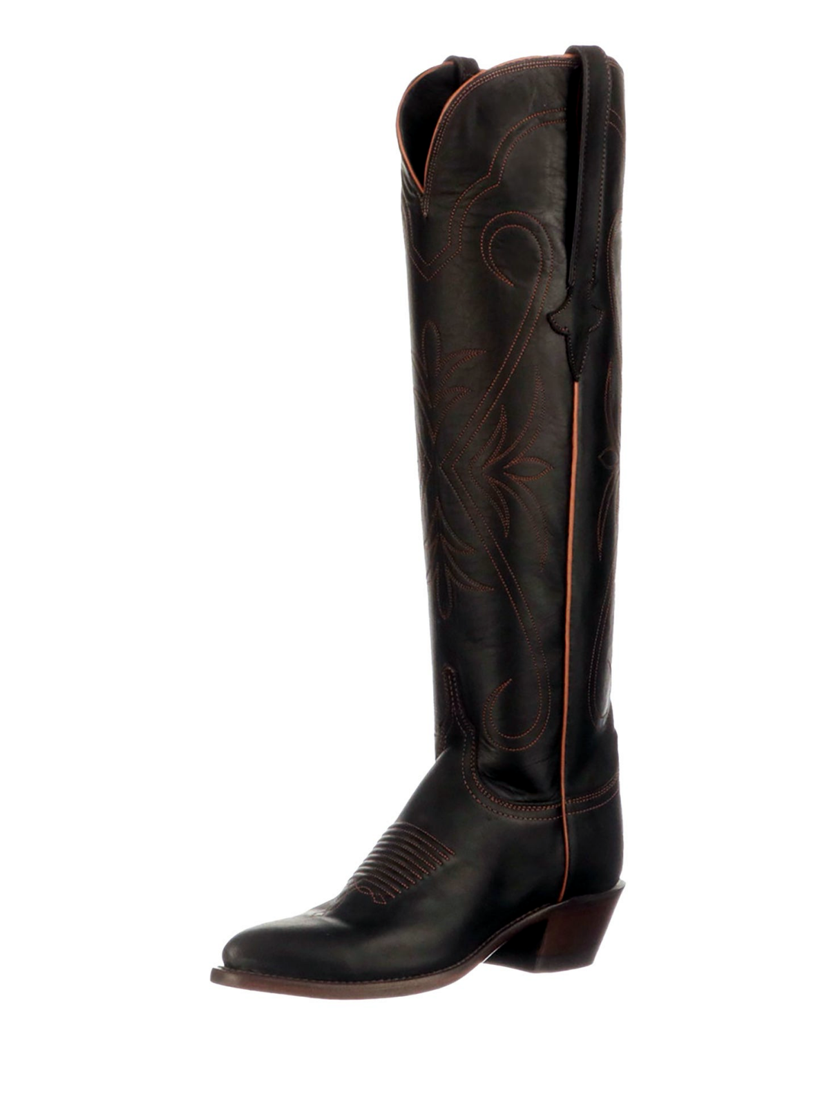 Black Almond-Toe Embroidery Wide Calf Knee High Tall Western Boots For Women