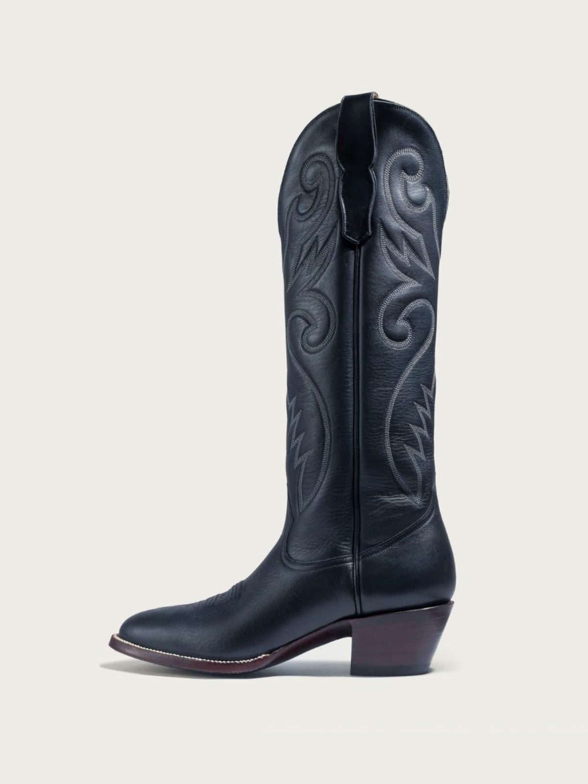 Navy Blue Embroidery Almond-Toe Wide Mid Calf Tall Cowgirl Boots