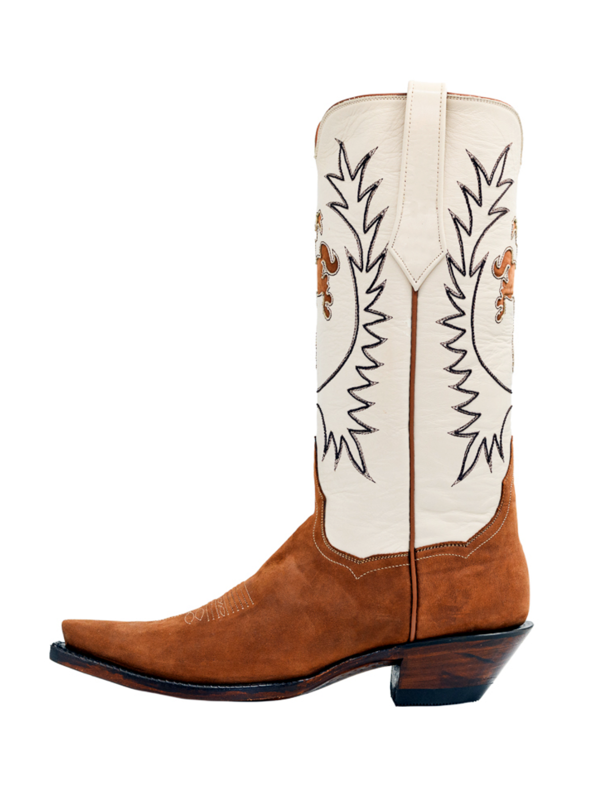 Contrast Cream And Brown Snip-Toe Embroidery Cowboy Inaly Wide Mid Calf Tall Cowgirl Boots