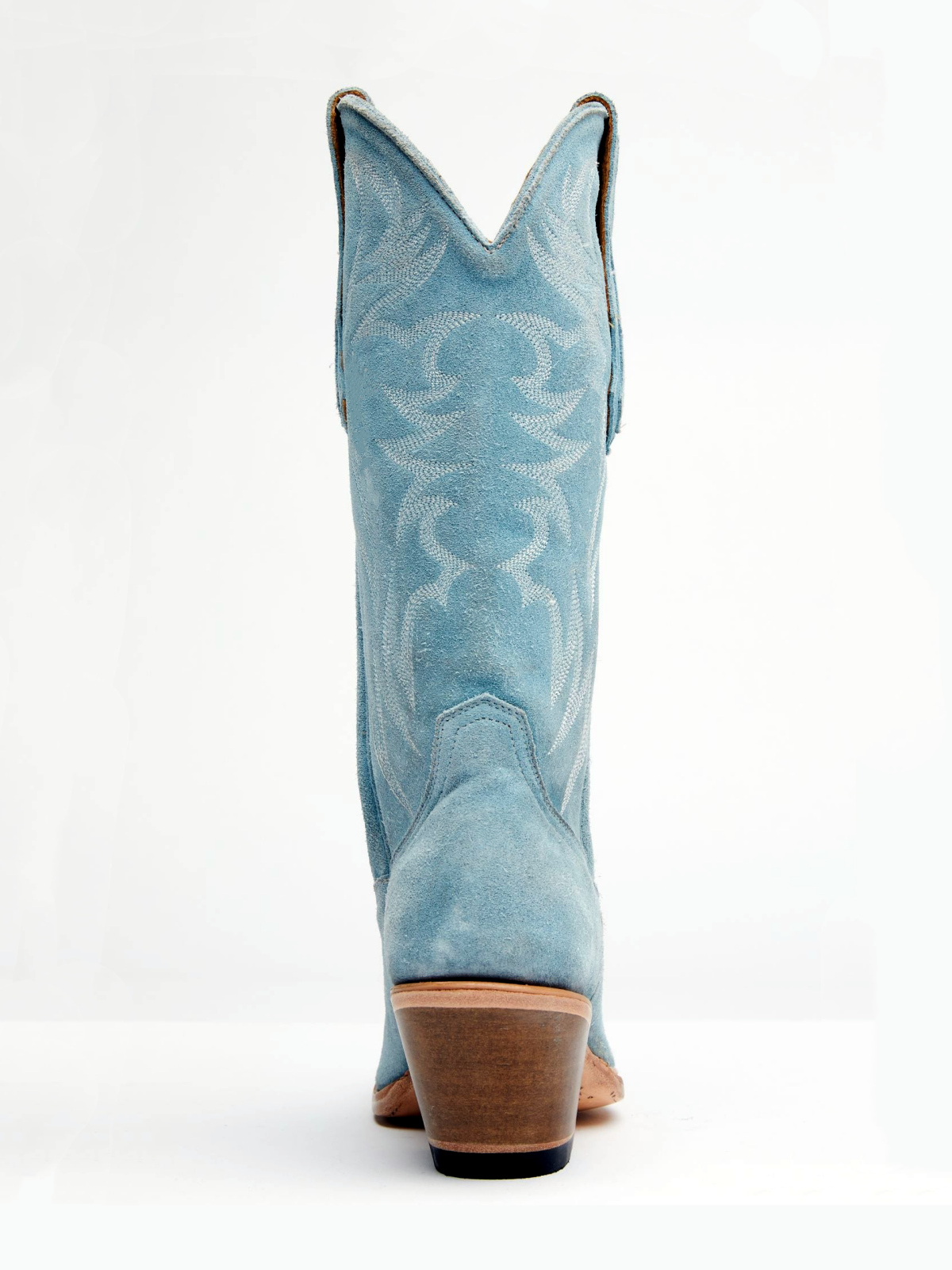 Faux Suede Wings Embroidery Pointed-Toe Wide Mid Calf Tall Cowgirl Boots - Blue