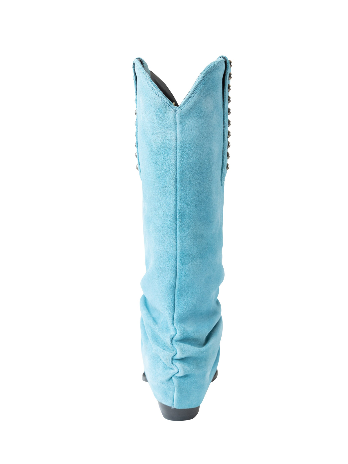 Blue Faux Suede Snip-Toe Studded Tall Wide Mid Calf Fold-Over Slouch Cowgirl Boots