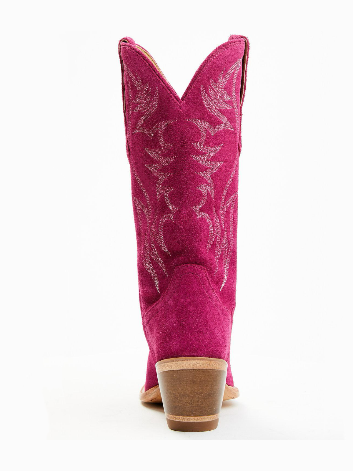 Faux Suede Wings Embroidery Pointed-Toe Wide Mid Calf Tall Cowgirl Boots - Fuchsia