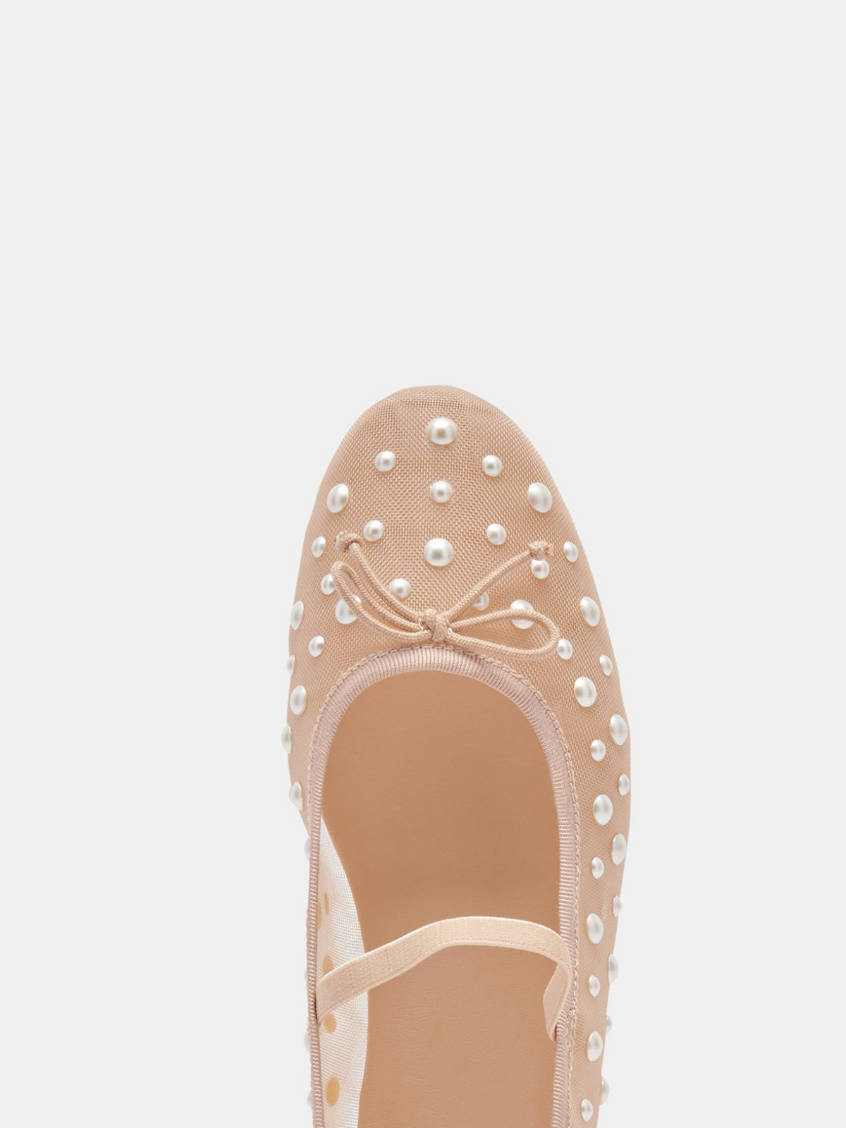 Blush Pink Bow Pearl Semi-Transparent Mesh Ballet Flats Mary Janes