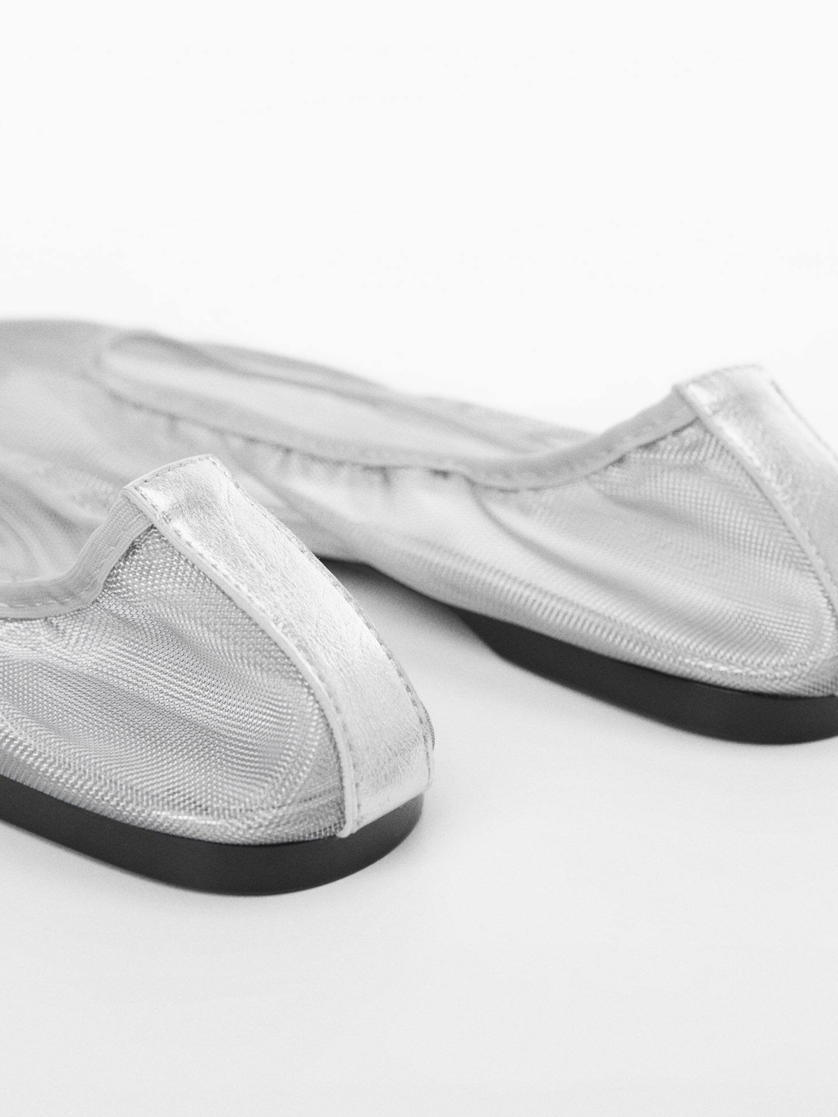 Silver Semi-Transparent Mesh Flats Elastic Ballerinas