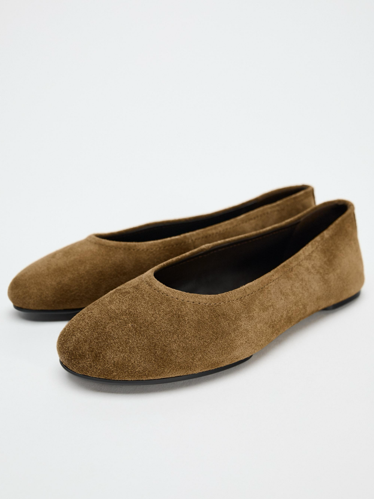 Brown Faux Suede Round-Toe Ballet Flats