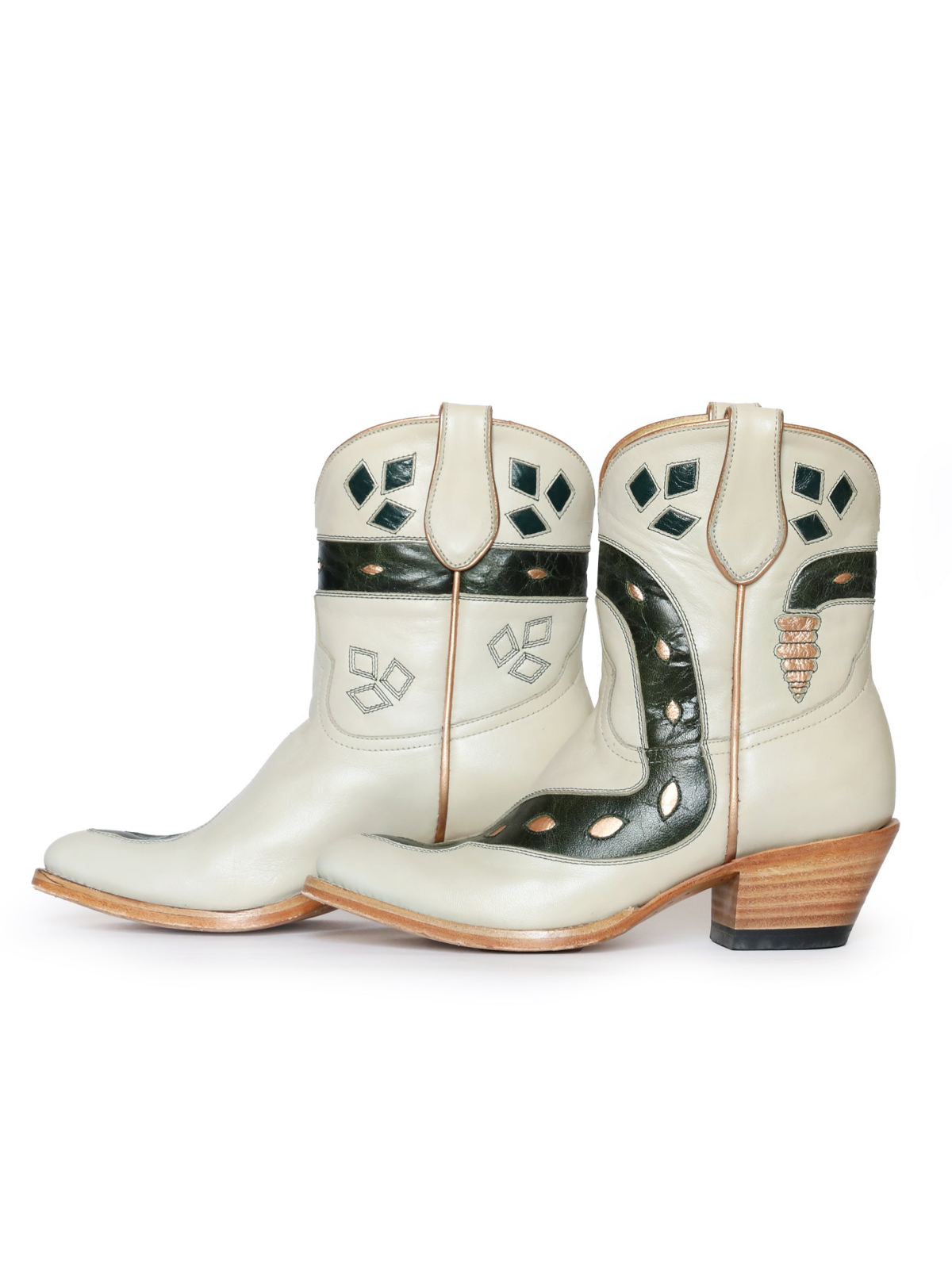 Bone Almond-Toe Snake Inlay Wide Mid Calf Cowgirl Boots