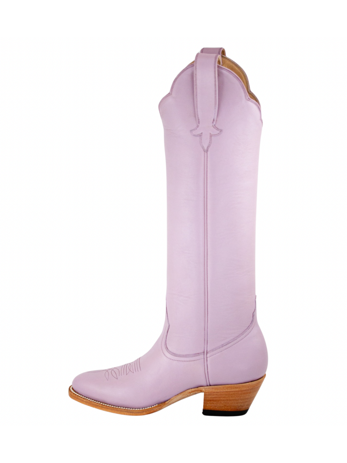 Simple Round-Toe Wide Calf Knee High Tall Cowgirl Boots - Lavender