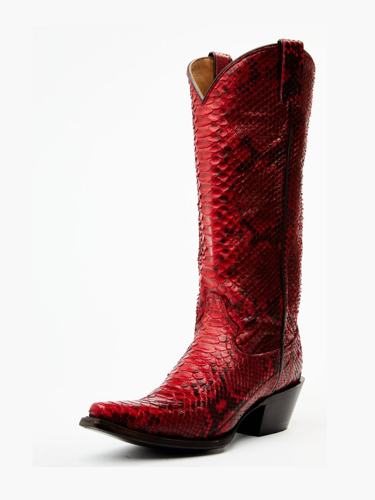 Red Snakeskin Snip-Toe Wide Mid Calf Tall Cowgirl Boots