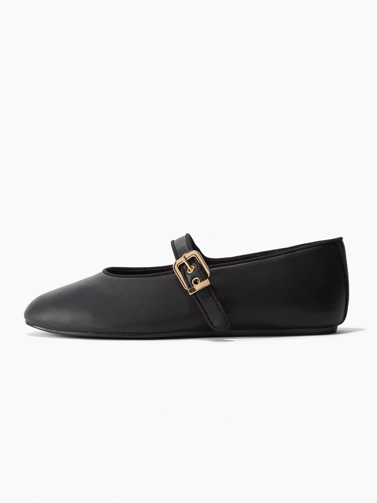 Black Almond-Toe Adjustable Metal Clasp Mary Janes Ballet Flats