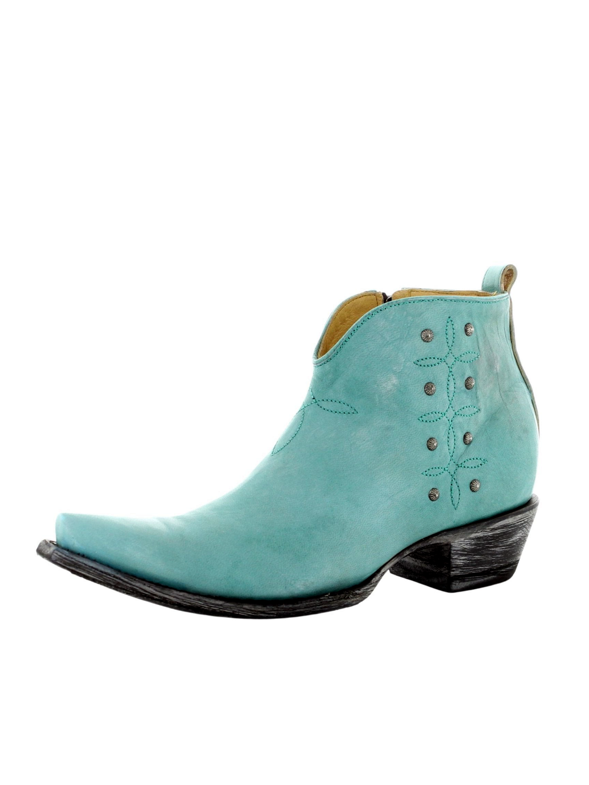 Aqua Snip-Toe Studded Full-Zip Cowgirl Ankle Booties