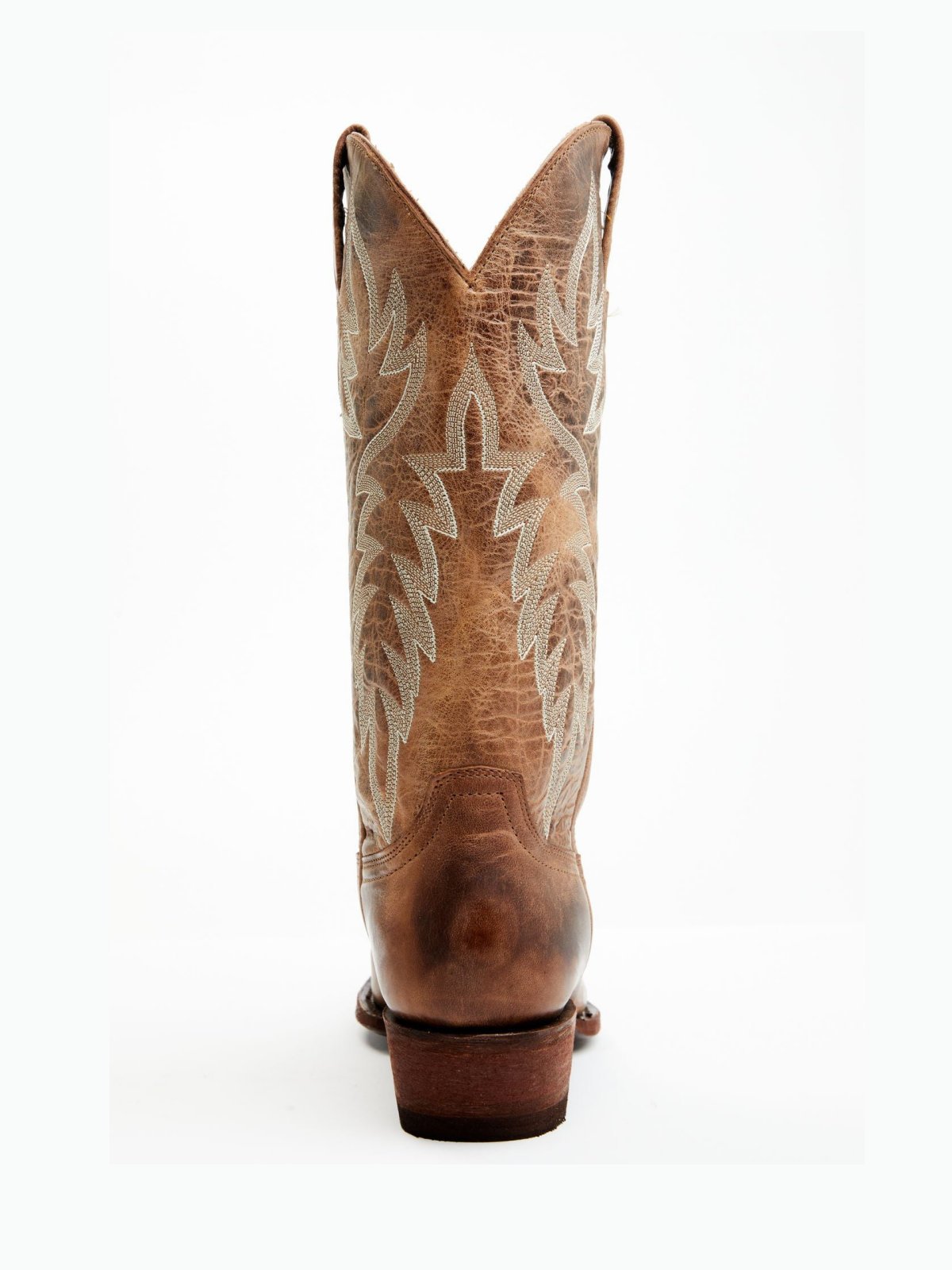 Distressed Classic Embroidery Snip-Toe Wide Mid Calf Tall Cowgirl Boots - Tan