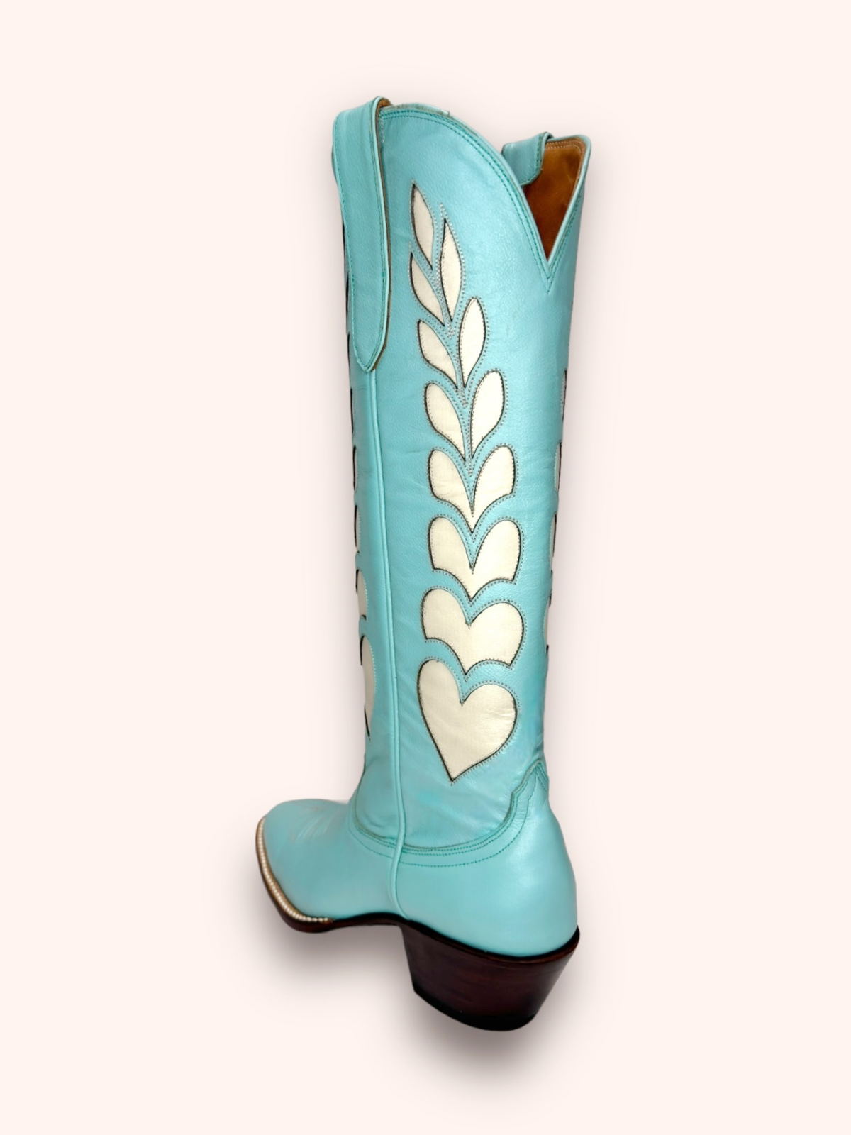 Heart Inaly Almond-Toe Wide Mid Calf Tall Cowgirl Boots - Light Blue