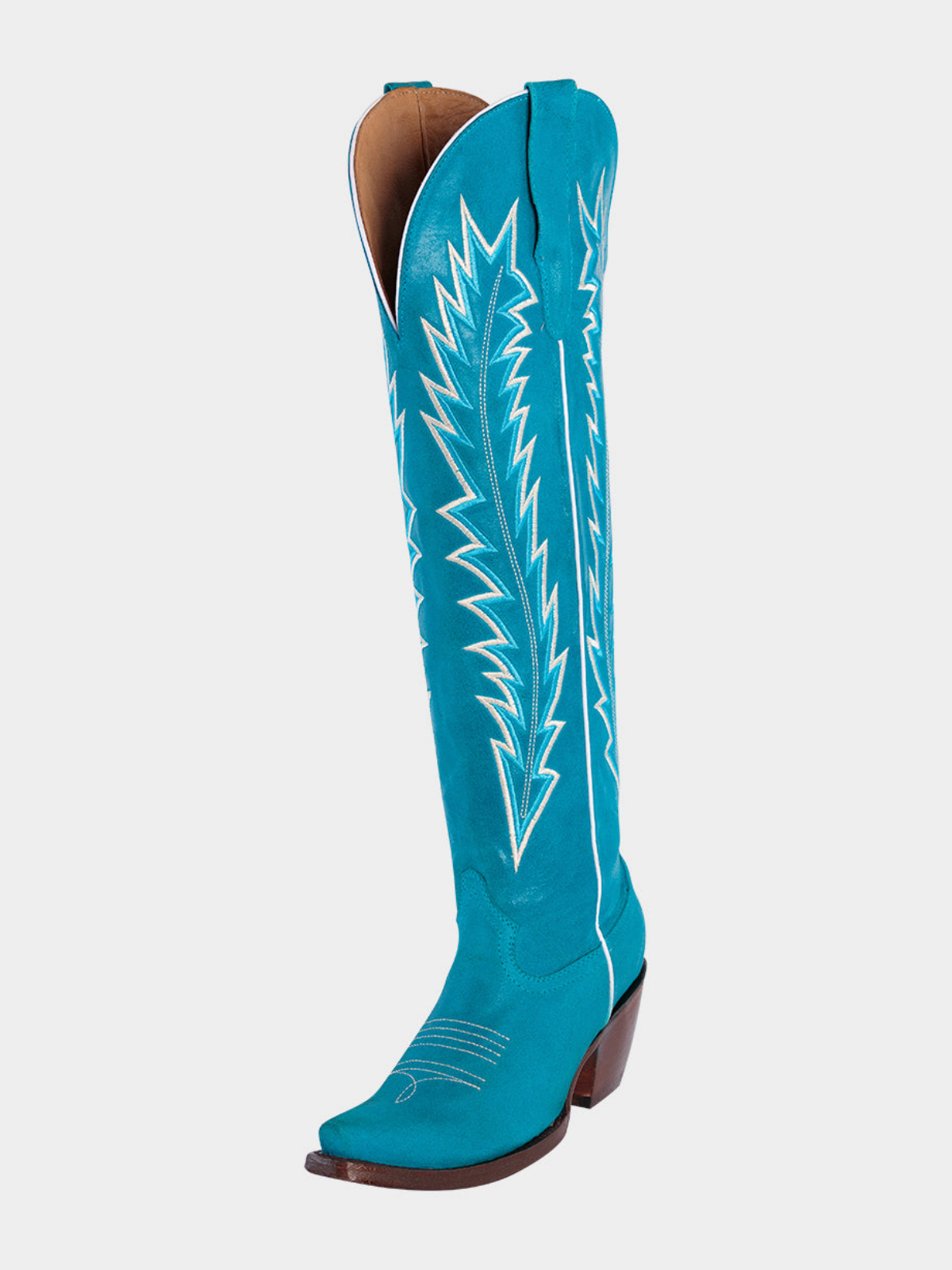 Arrows Embroidery Snip-Toe Wide Calf Over-The-Knee Cowgirl Boots - Turquoise