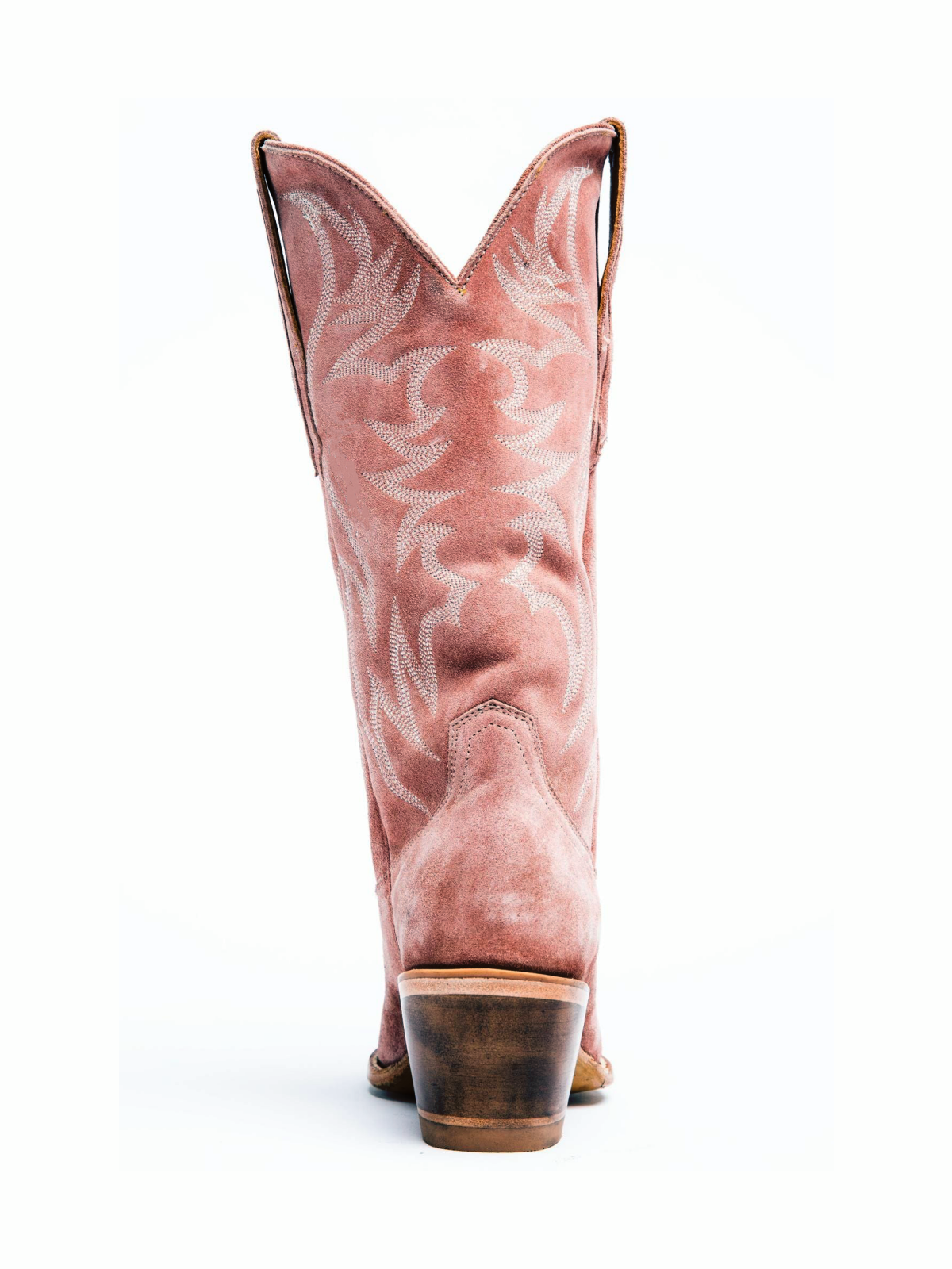 Faux Suede Wings Embroidery Pointed-Toe Wide Mid Calf Tall Cowgirl Boots - Blush Pink