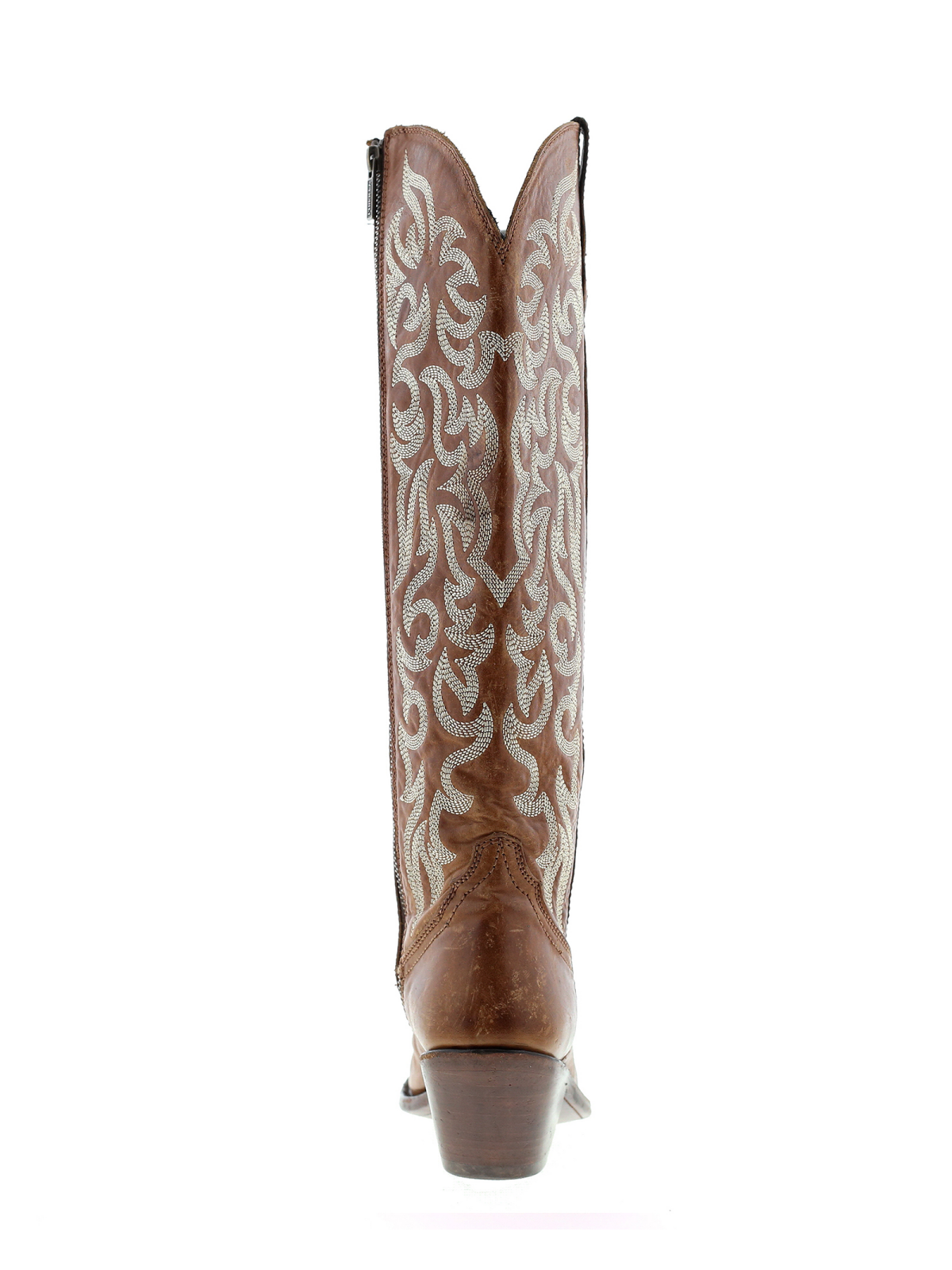 Embroidery Almond-Toe Full-Zip Knee High Tall Cowgirl Boots - Brown