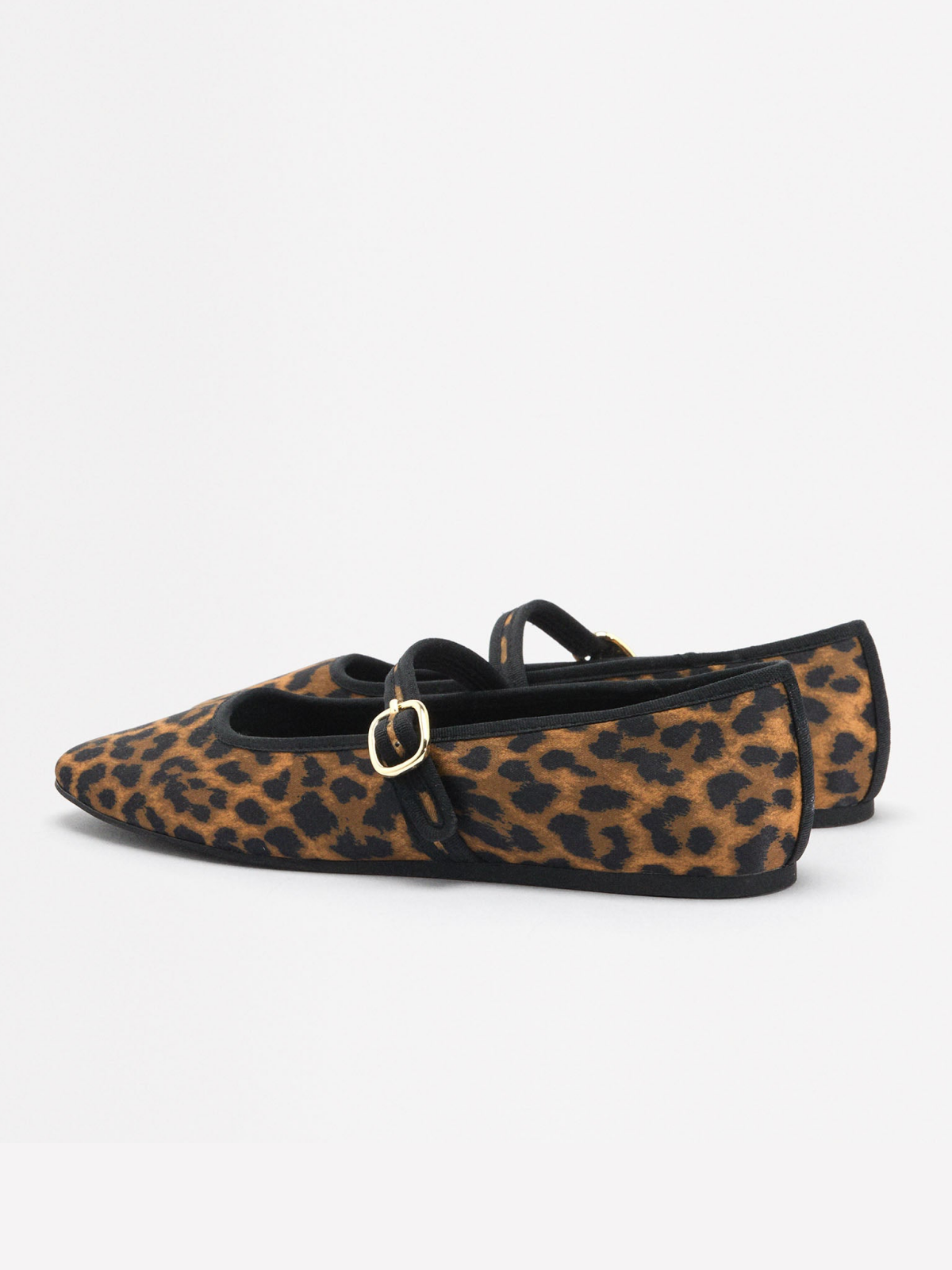 Leopard Print Cloth Square-Toe Bridge Strap Closure With Buckle Ballet Flats